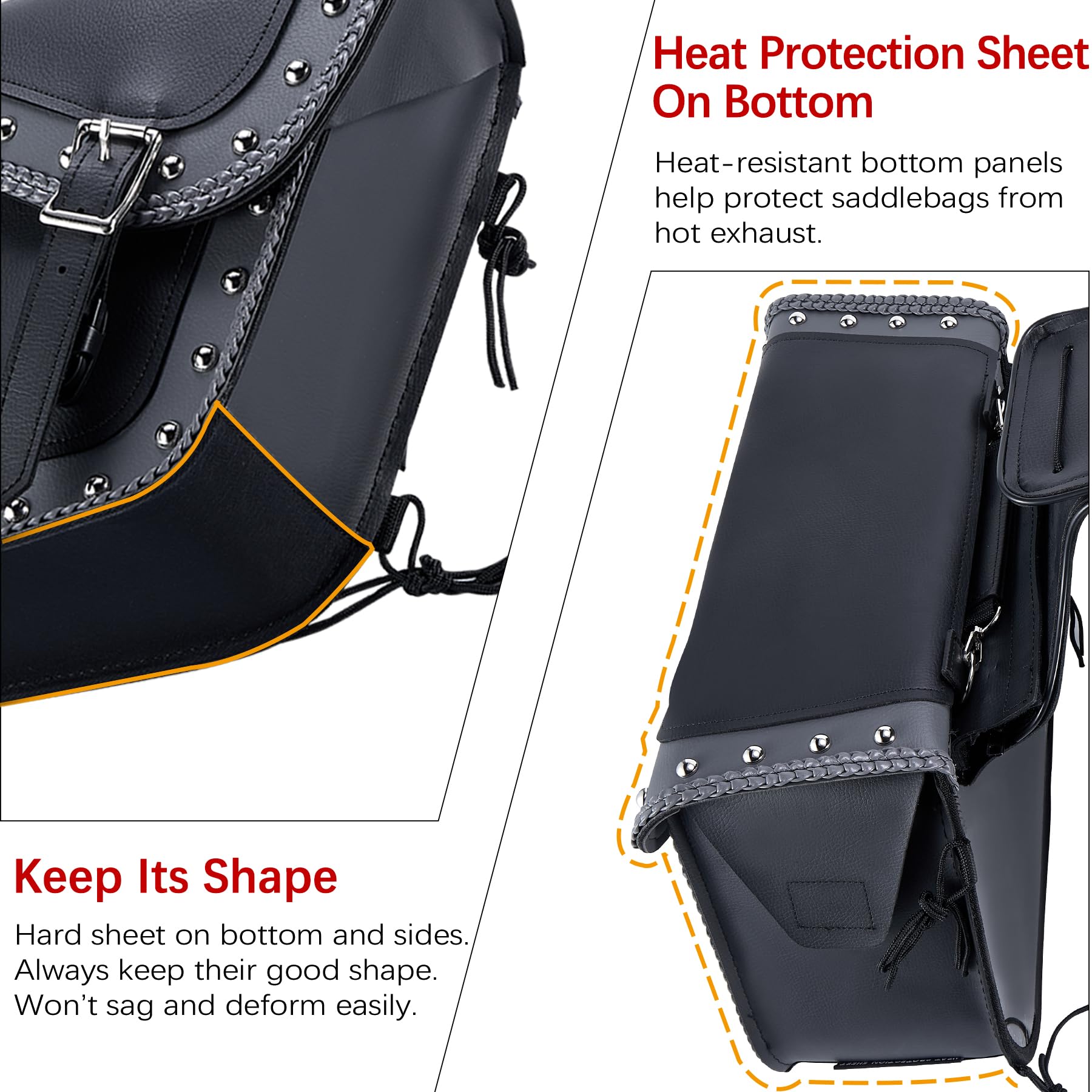 Dream Apparel Faux Leather Motorcycle Saddle Bags - Studded Throw Over Side Bags for Honda Shadow, Sportster, Softail & Dyna - Waterproof PVC Motorcycle Luggage (Black/Grey) - Perfect for Cruiser Rides & Long-Distance Touring