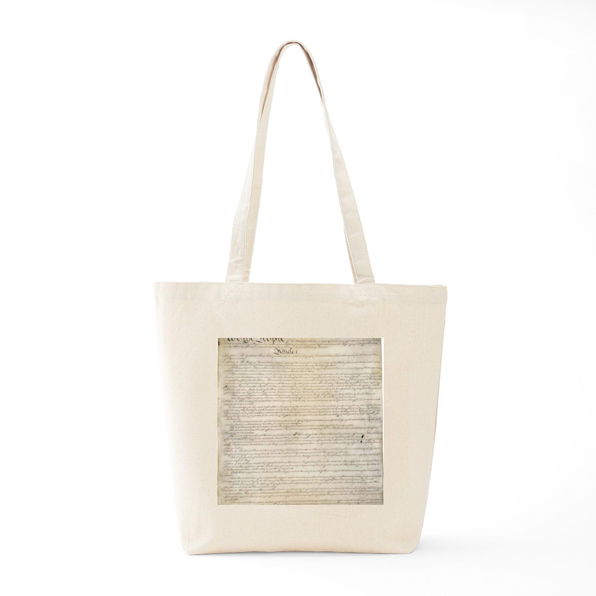US Constitution Tote Bag - Natural Canvas Reusable Shopping Bag with Pouch | Eco-Friendly Grocery Bag for School, Work & Farmers Market