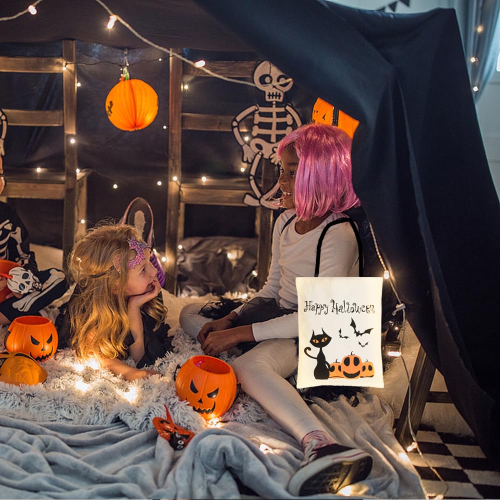 2PCS 17” Large Halloween Tote Bags - Reusable Trick or Treat Bags for Kids & Adults - Durable Canvas Grocery Shopping Bags for Halloween Parties, Candy Collection & Seasonal Decorations