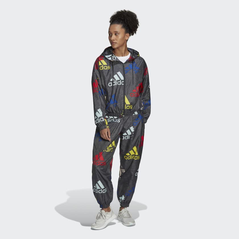 Adidas Women's Essentials Multi-Colored Logo Windbreaker Jacket - Lightweight Waterproof Running & Outdoor Sports Coat for Jogging, Hiking, Travel