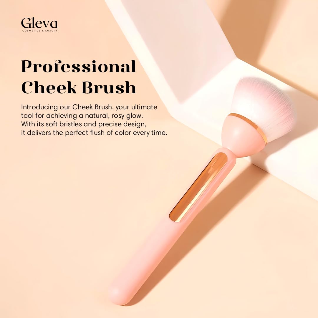 Gleva Professional Powder & Blush Cheek Brush - Multipurpose Travel Makeup Brush for Contouring, Highlighting, and Blending on Cheeks, Forehead, Jawline & Nose - Flawless Finish Cosmetic Brush for Women & Girls (Black) | Perfect for Everyday Makeup, Travel, and Professional Makeup Kits