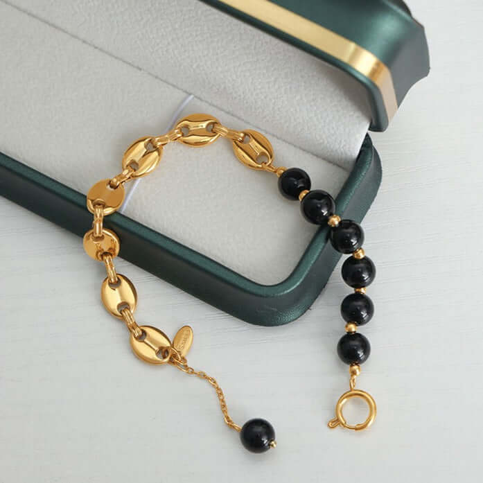 Freshwater Pearl & Agate Pig Nose Bracelet for Women - Elegant Adjustable Beaded Jewelry Gift for Birthday, Anniversary | Perfect for Daily Wear, Office & Special Occasions | E379