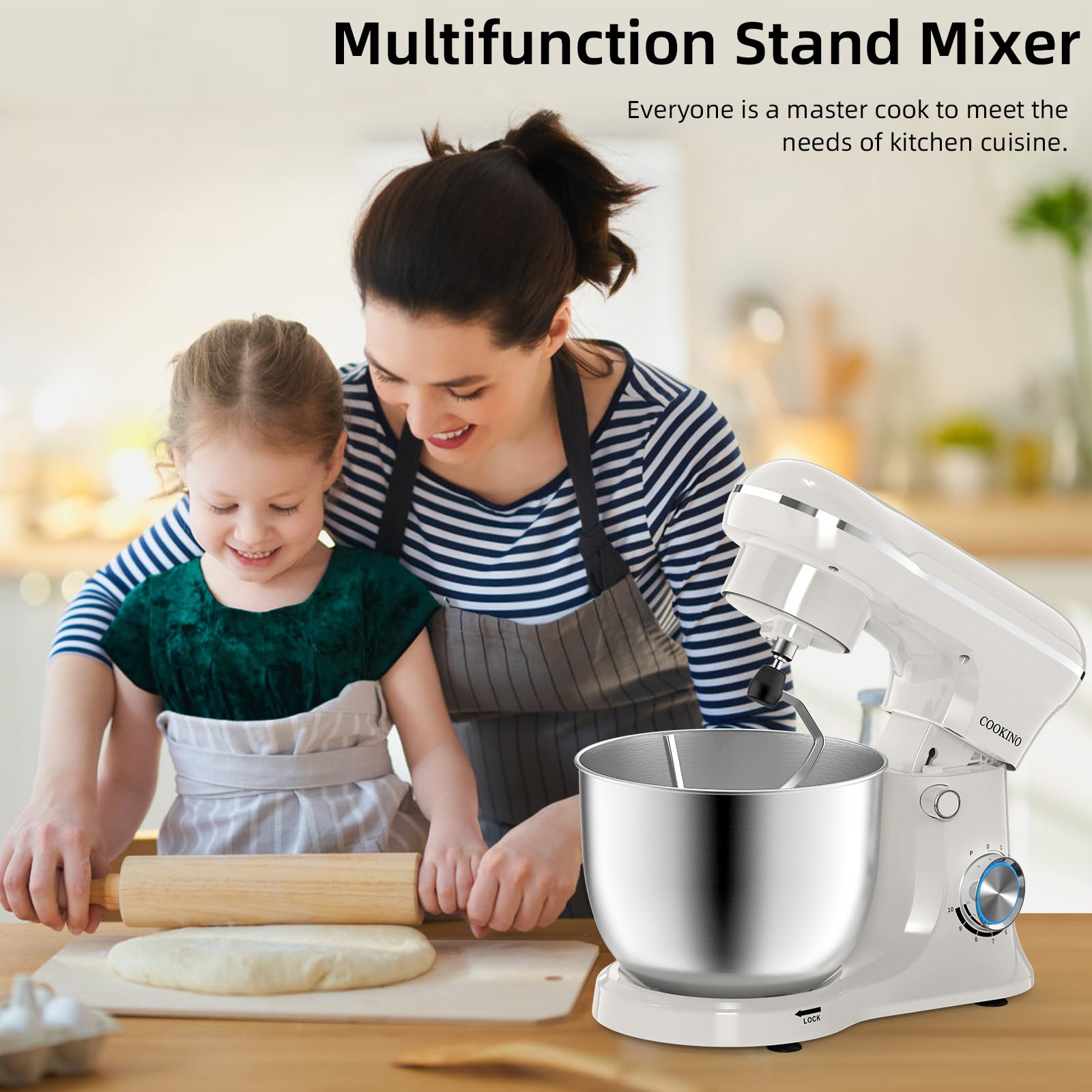 660W Electric Stand Mixer - 10 Speed Tilt-Head Kitchen Mixer with 6.5 QT Bowl, Dough Hook, Beater & Whisk (Almond Cream) - Perfect for Baking Cakes, Cookies, Bread & More