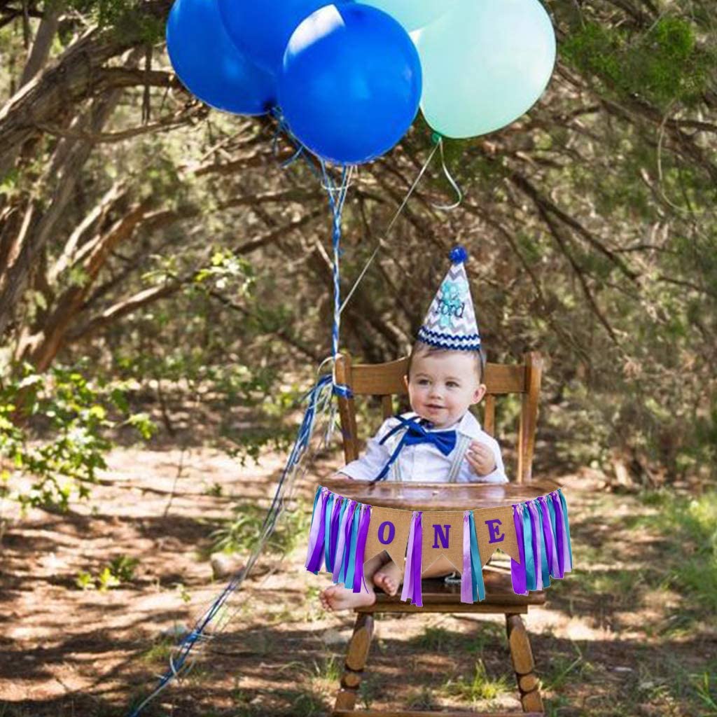Kicpot 1st Birthday Baby Decorations - Happy Birthday ONE Burlap High Chair Banner for Boys & Girls | Perfect for First Birthday Parties, Cake Smash Photos & Nursery Decor