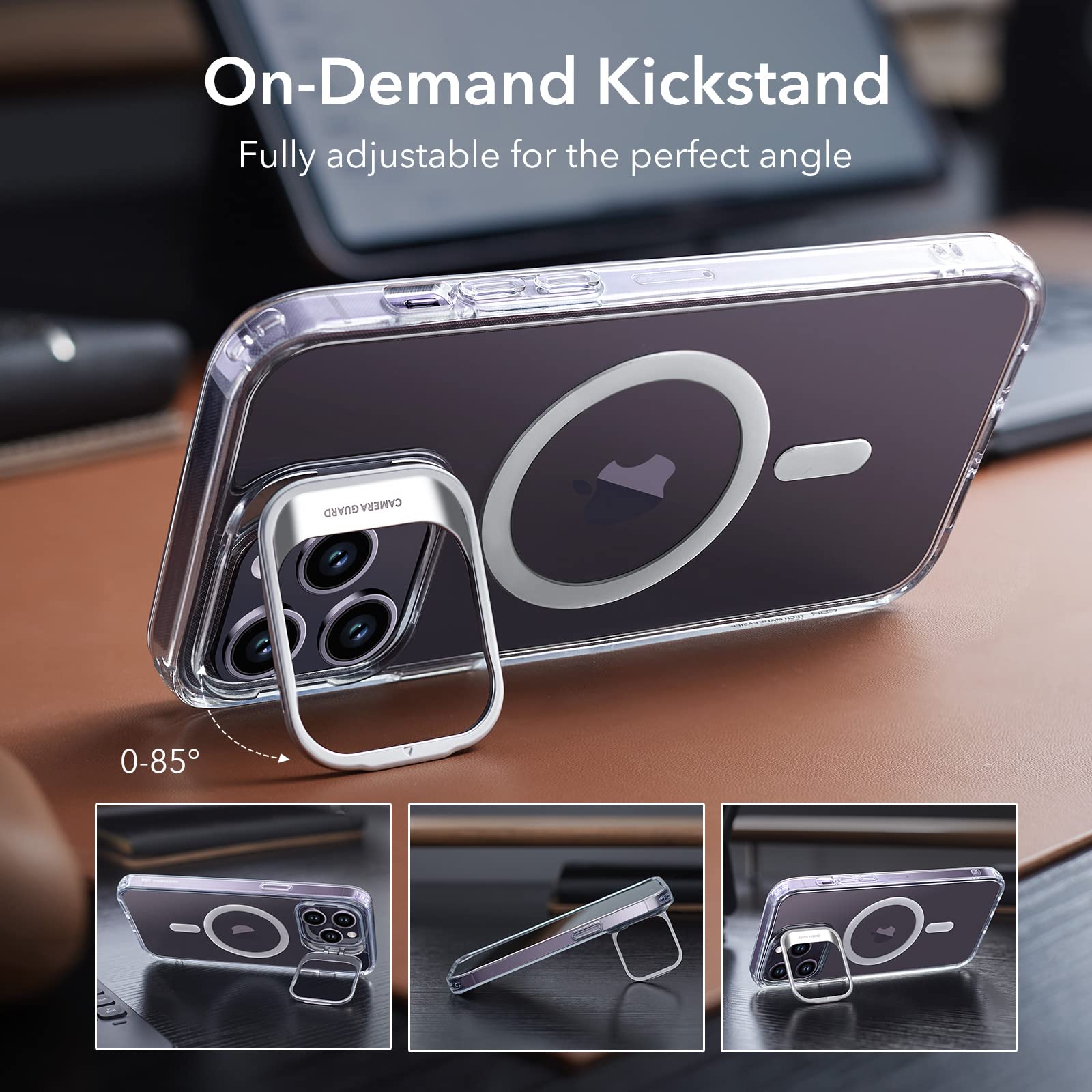 ESR Magnetic Case for iPhone 14 Pro (6.1 inch) - Military-Grade Protection, Built-in Camera Ring Stand & Kickstand, Scratch-Resistant Clear Cover - Perfect for Work, Travel & Everyday Use