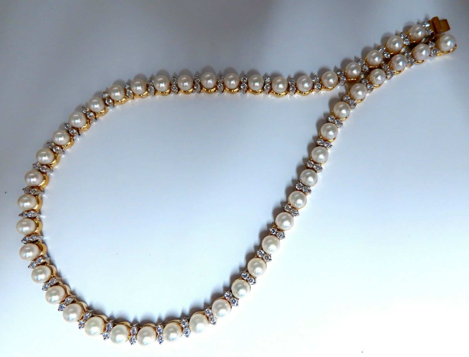 3.03 Carat Natural Akoya Pearl & Diamond Riviera Necklace in 14K Gold - Elegant Jewelry for Weddings, Anniversaries & Special Occasions