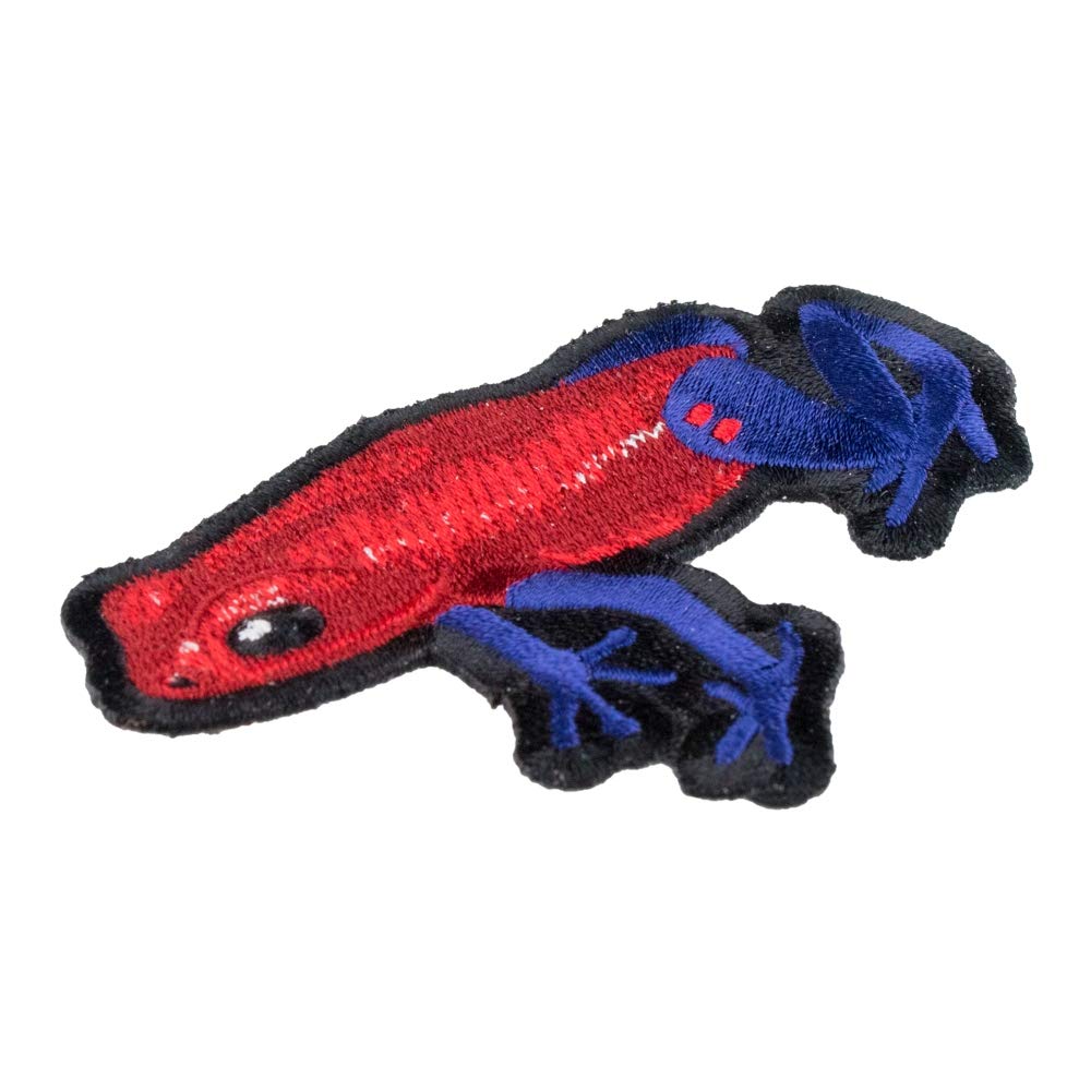 Red & Blue Poison Dart Frog Patch - Exotic Animal Embroidered Iron-On Applique for Jackets, Backpacks & DIY Crafts | Unique Wildlife Accessories for Nature Lovers