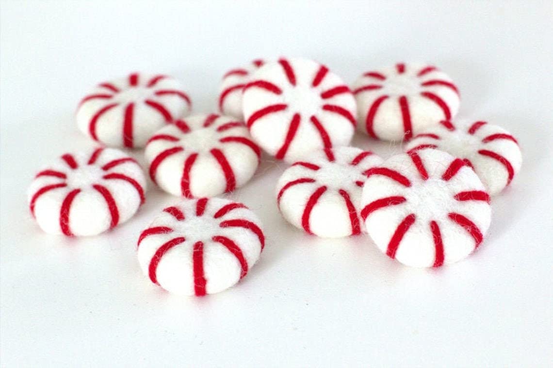 Peppermint Felted Shapes - DIY Christmas Winter Decorations & Peppermint Patty Candy Crafts | Perfect for Holiday Ornaments, Gift Toppers & Festive Home Decor