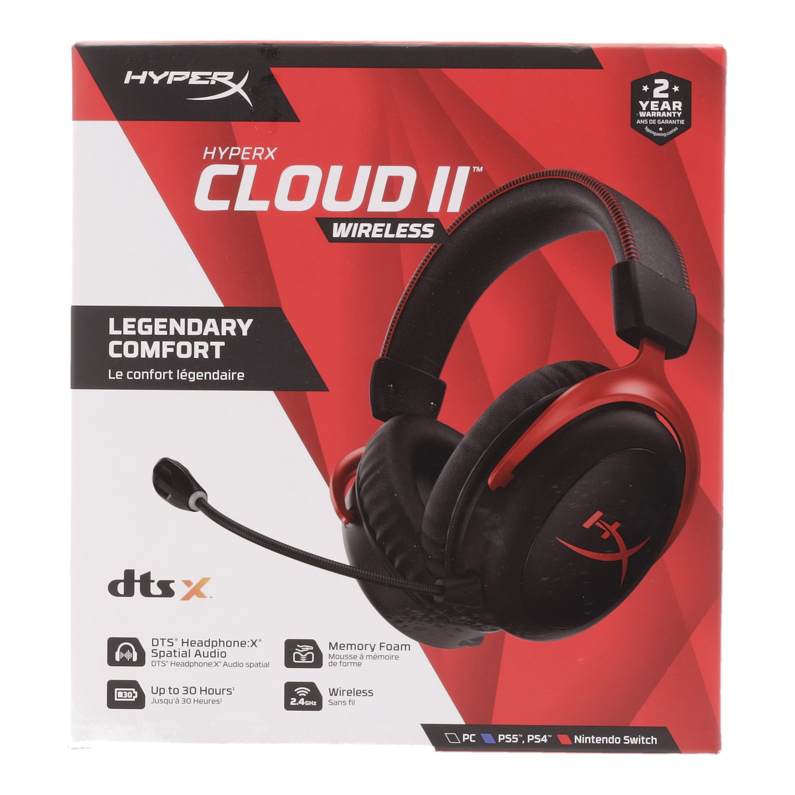 HyperX Cloud II Wireless Gaming Headset - Red | 7.1 Surround Sound, Noise Cancelling Mic | Perfect for PC, PS5, Xbox & Streaming