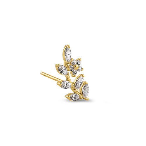 14K Solid Yellow Gold Leaf Stud Earrings with Cubic Zirconia - Elegant & Trendy Jewelry for Women, Perfect for Parties, Weddings & Everyday Wear