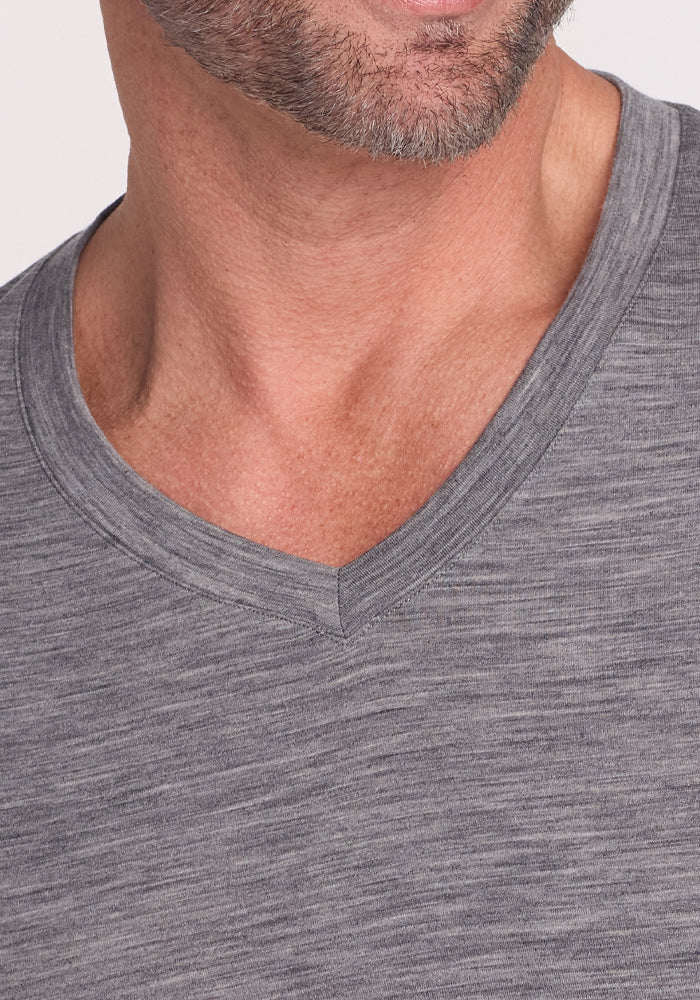 Ashton V Neck T-Shirt for Men - Soft Cotton Graphite Heather Tee - Casual Wear & Everyday Comfort