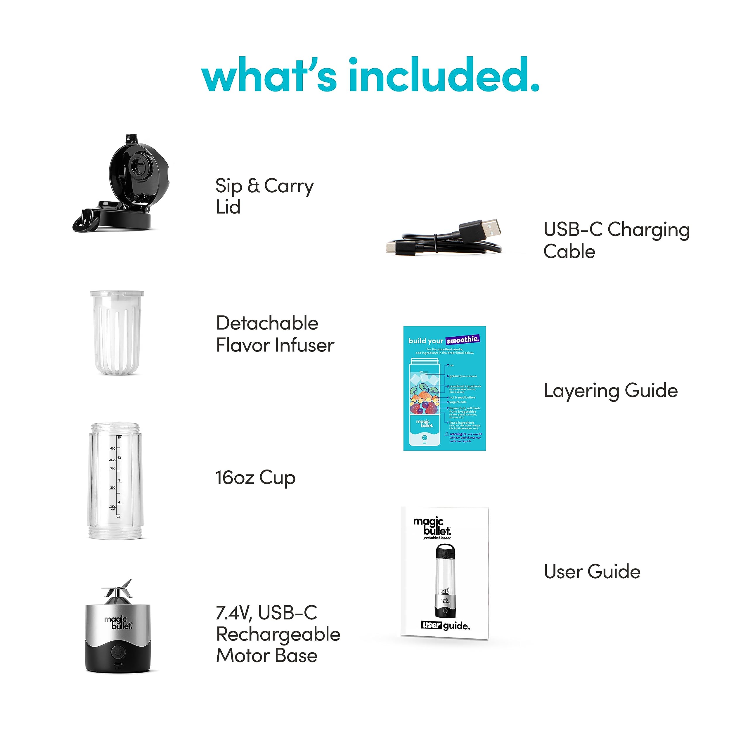 Magic Bullet Portable Blender MBPB50100 - 16 oz Silver Personal Smoothie Maker for Shakes, Juices & Protein Drinks - Perfect for Gym, Office & Travel