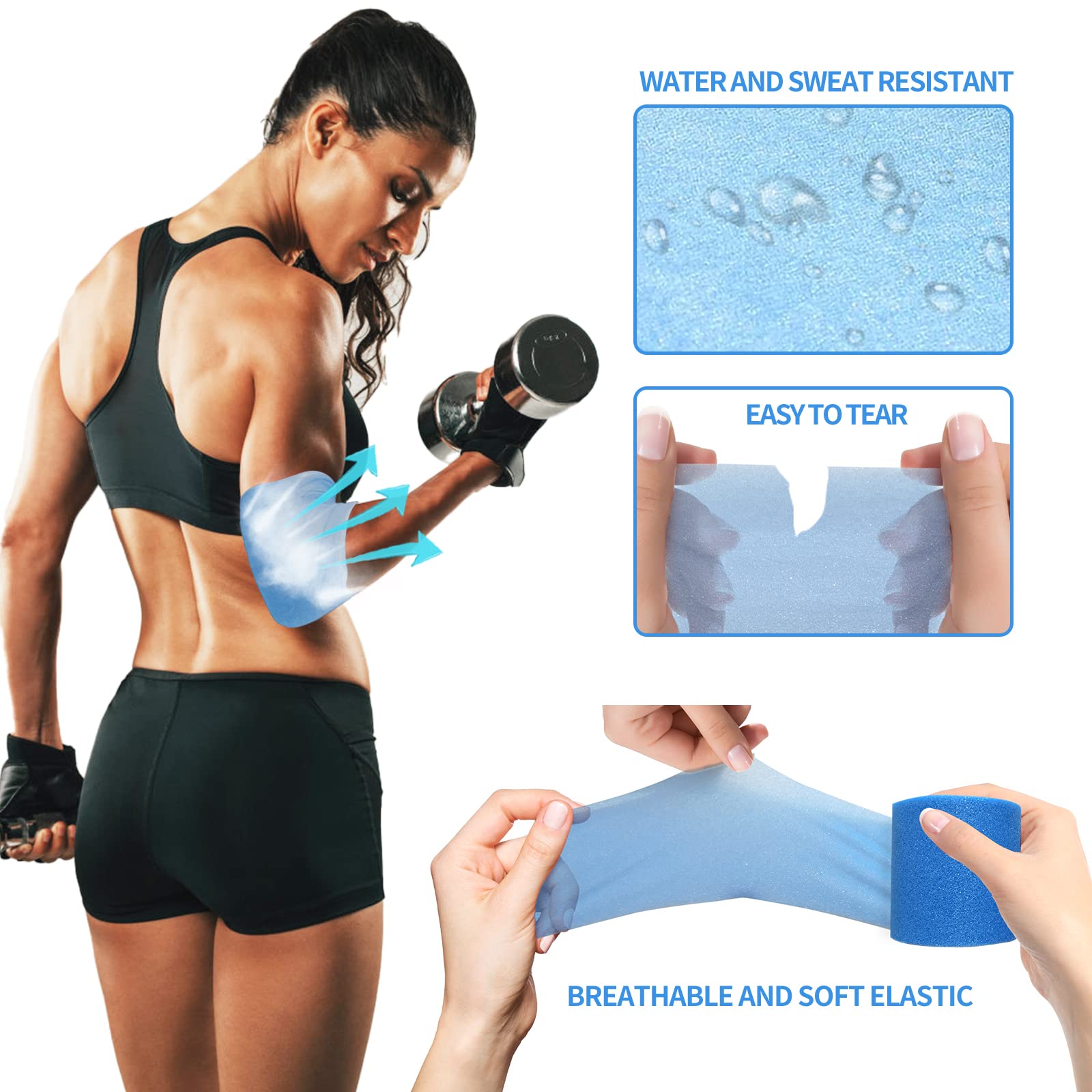 6 Rolls Pre Wrap Tape Athletic - Blue Prewrap Headbands for Hair & Foam Underwrap Sports Tape - Perfect for Volleyball, Basketball, Wrestling & Gym Workouts