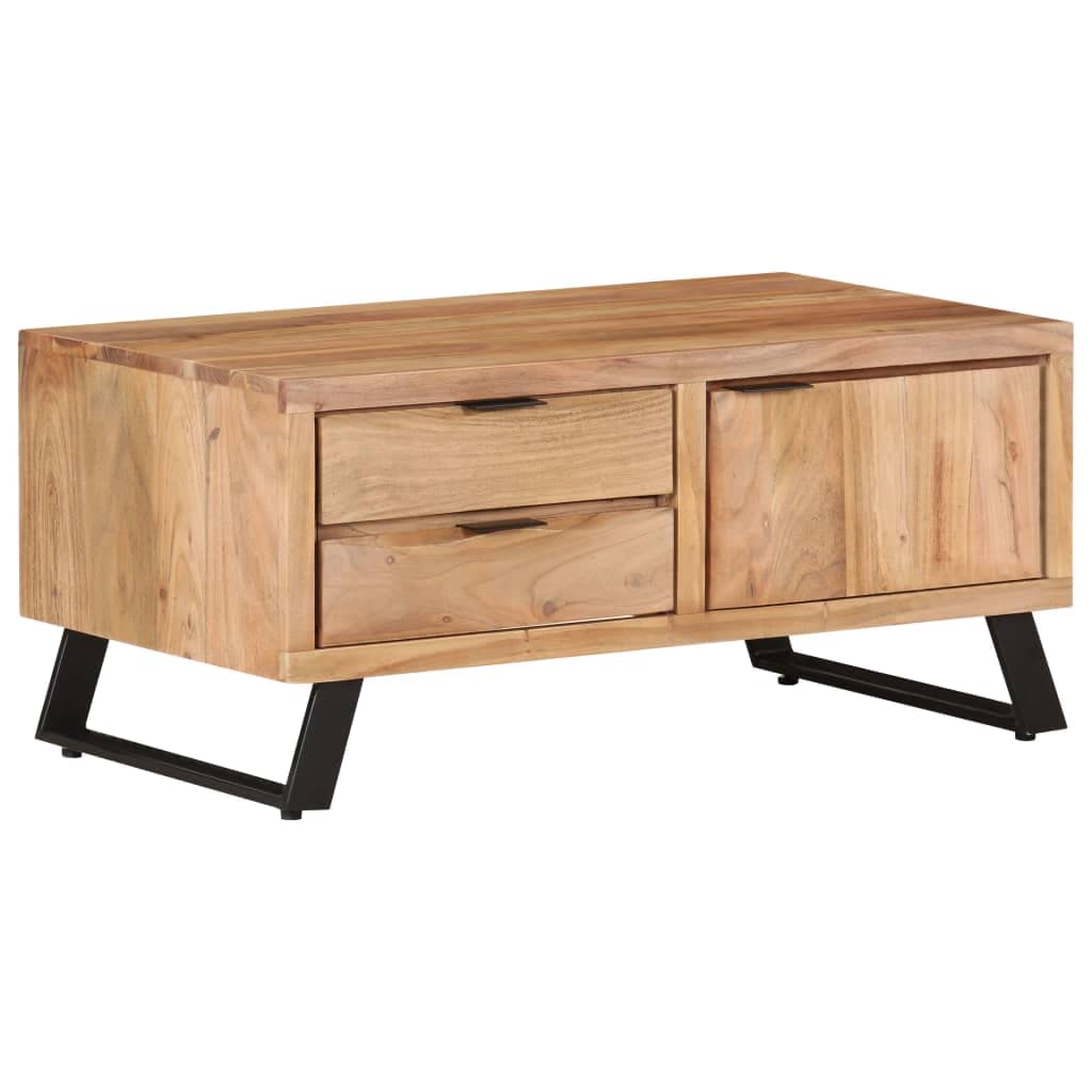 Modern Farmhouse Coffee Table with Natural Edges & Storage - Industrial Wooden Console Table with Drawers & Metal Base - Rustic Sofa Side End Table for Living Room, Home Office & Farmhouse Decor (Brown)