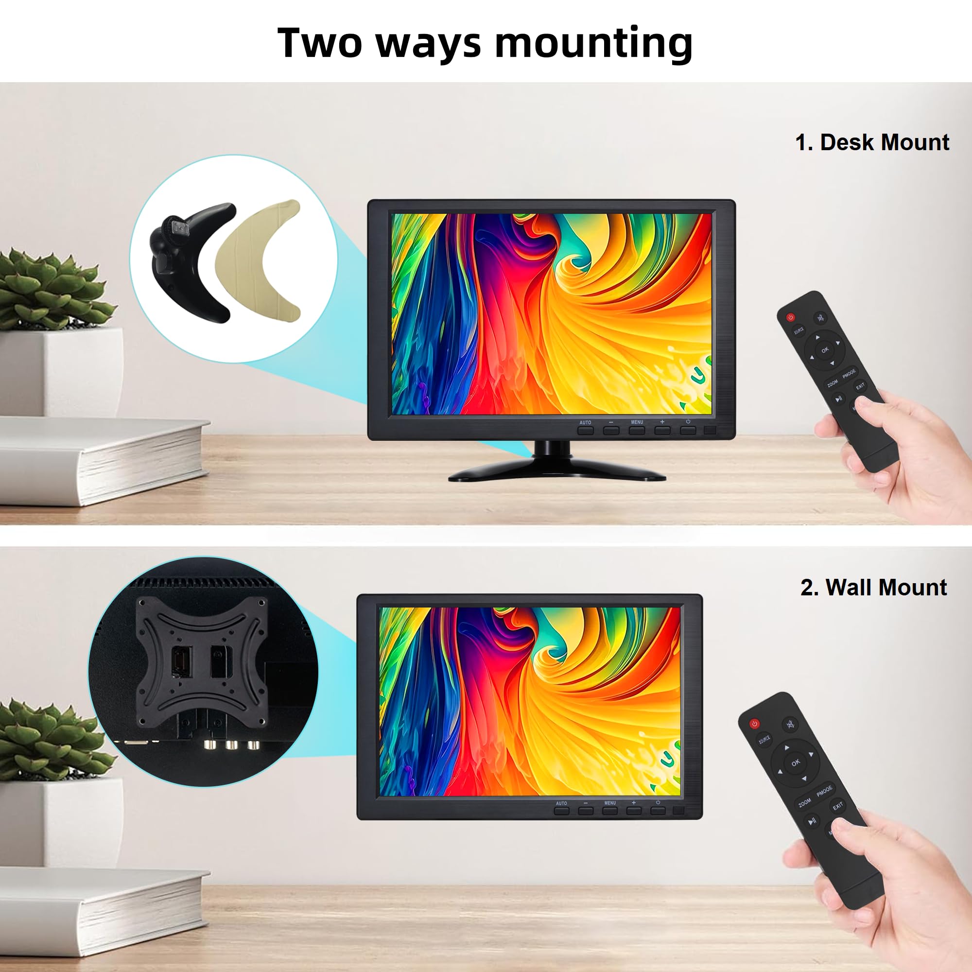 10.1 Inch Portable CCTV Monitor - 1024x600 IPS Screen with Built-in Speakers, Stand & Remote - HDMI/VGA/BNC/USB Inputs for Security Cameras, Xbox, PC - Ideal for Home Surveillance & Gaming Setup