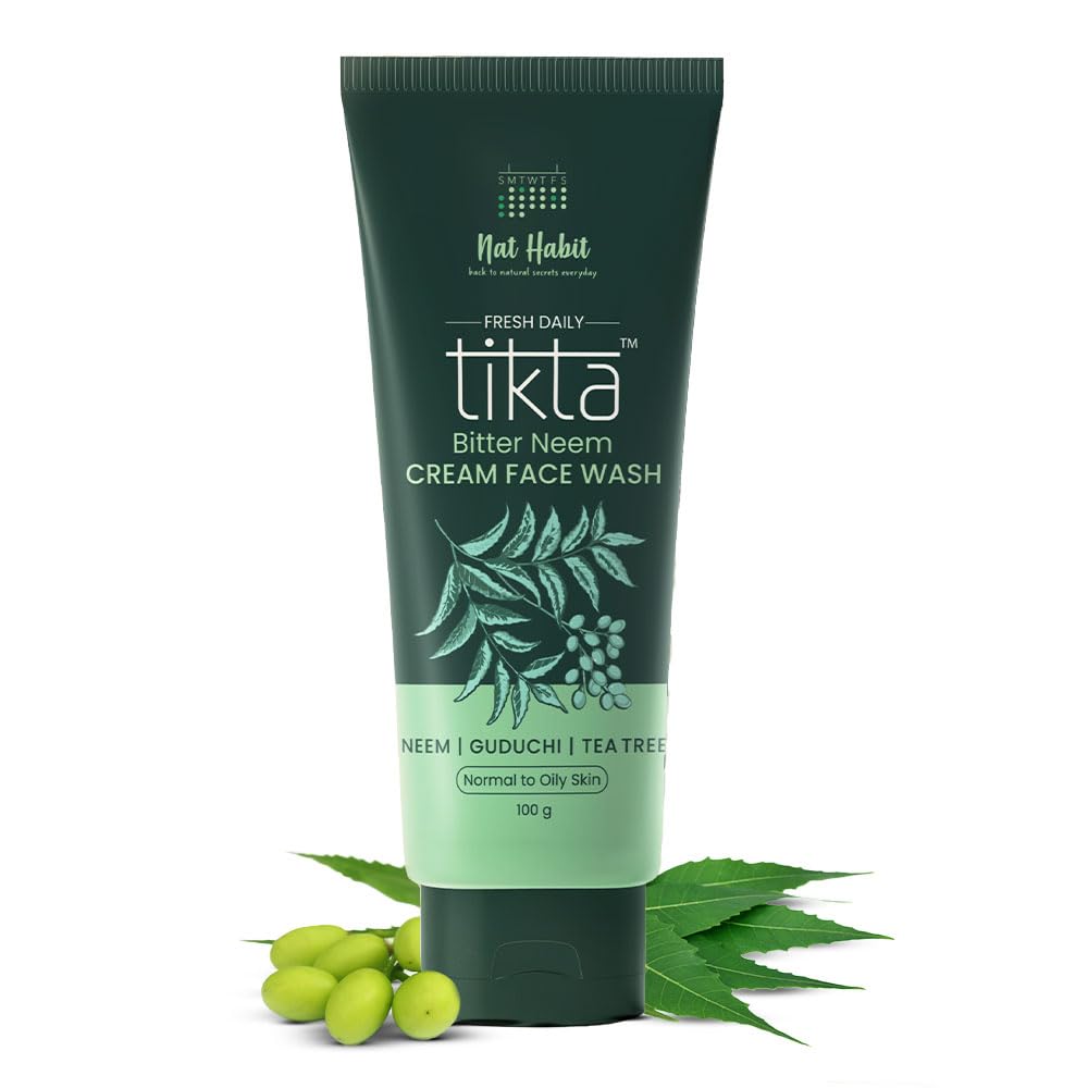 Nat Habit Neem Cream Face Wash for Oily Skin - Acne & Pimple Control, Oil Balancing Cleanser for Glowing Skin - Paraben & Sulphate Free, Vegan Formula for Men & Women (100g) - Perfect for Daily Skincare Routine & Acne-Prone Skin Care