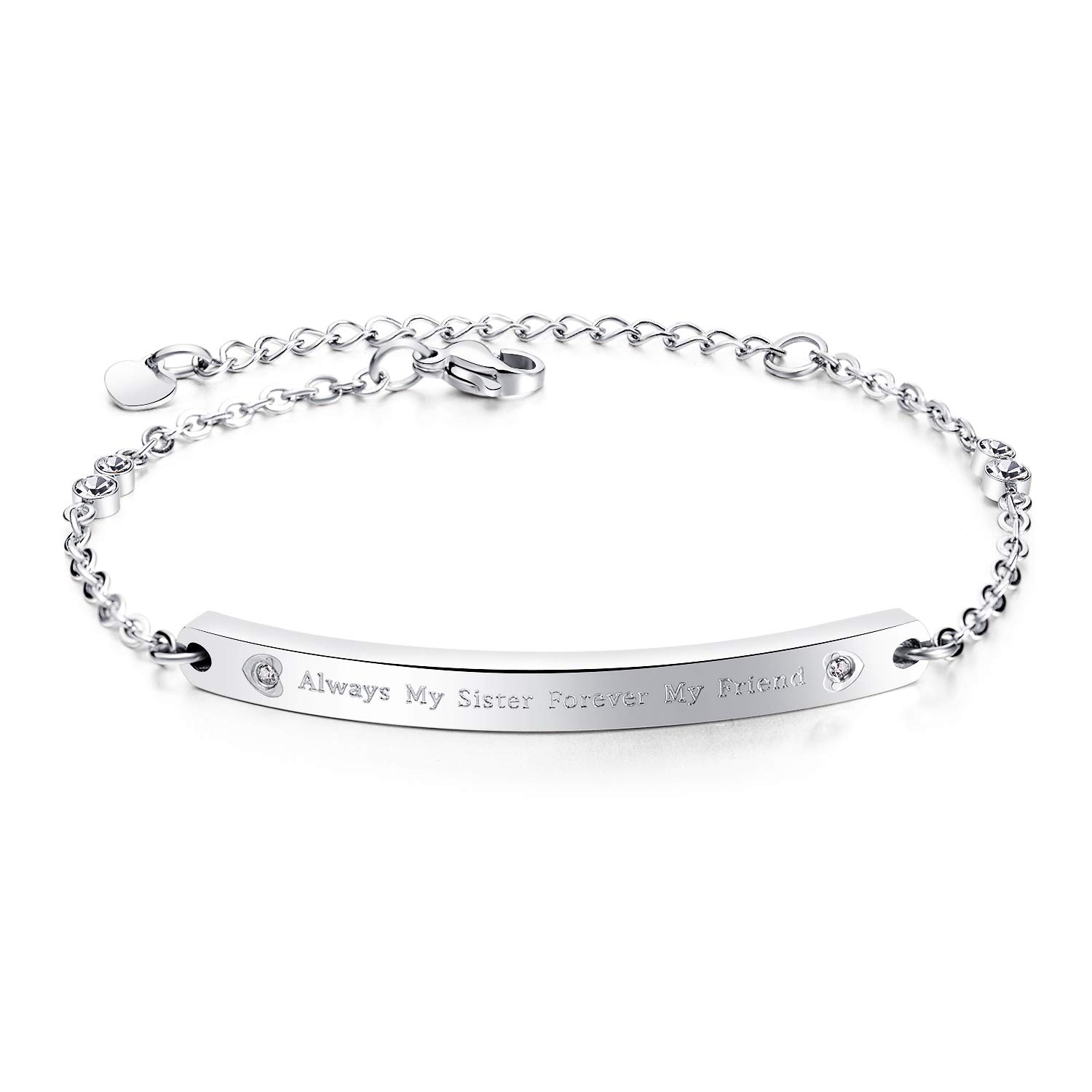 ALEXTINA Sister Bracelet - Engraved 'Always My Sister Forever My Friend' - Stainless Steel Friendship Jewelry for Gifts
