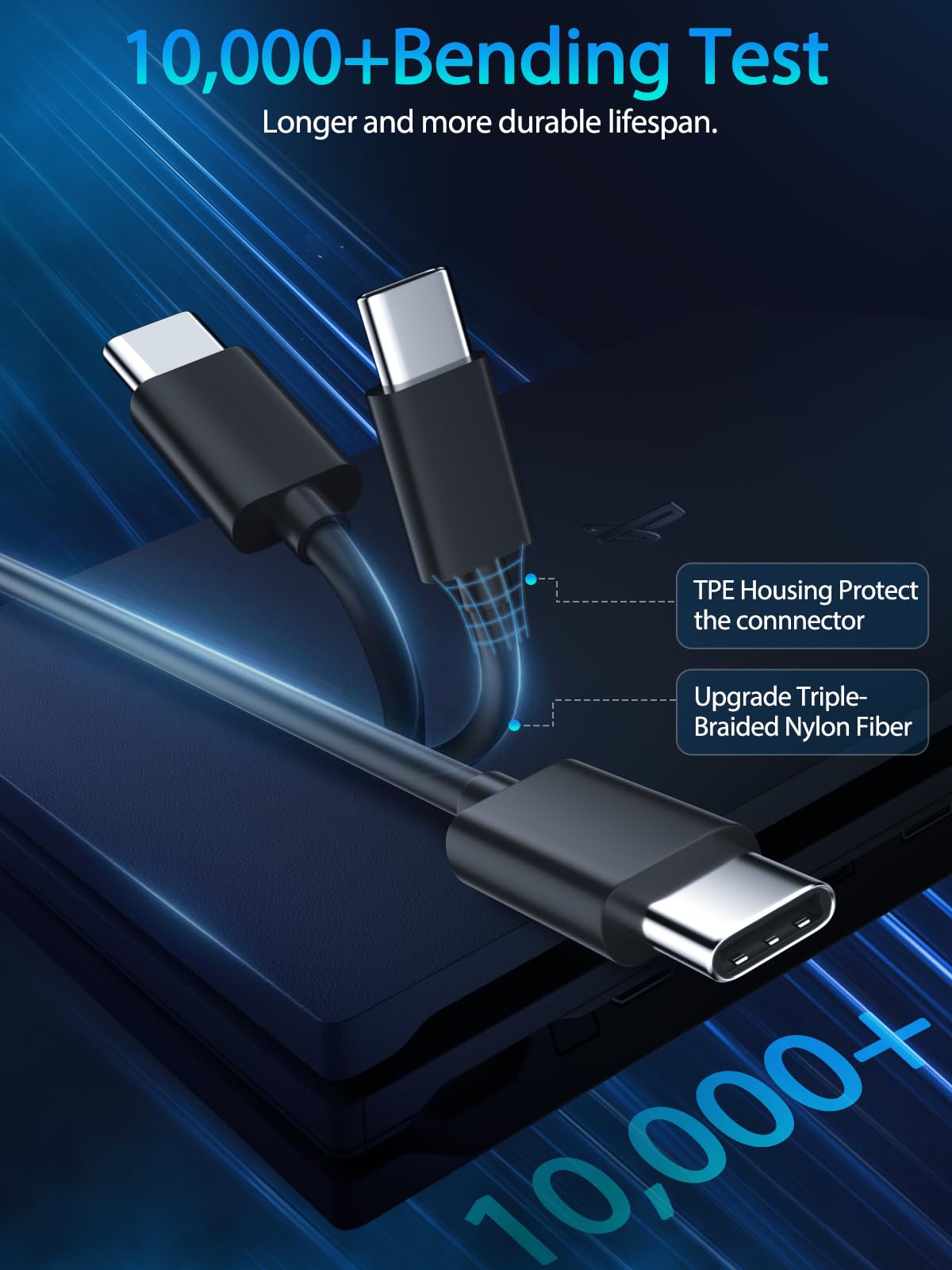 Premium 10FT USB C to USB A Fast Charging Cable for PS5 Controller, Xbox Series X/S, Nintendo Switch Pro - High-Speed Data Sync & Durable Nylon Braided Cord - Perfect for Gaming, Travel & Home Use