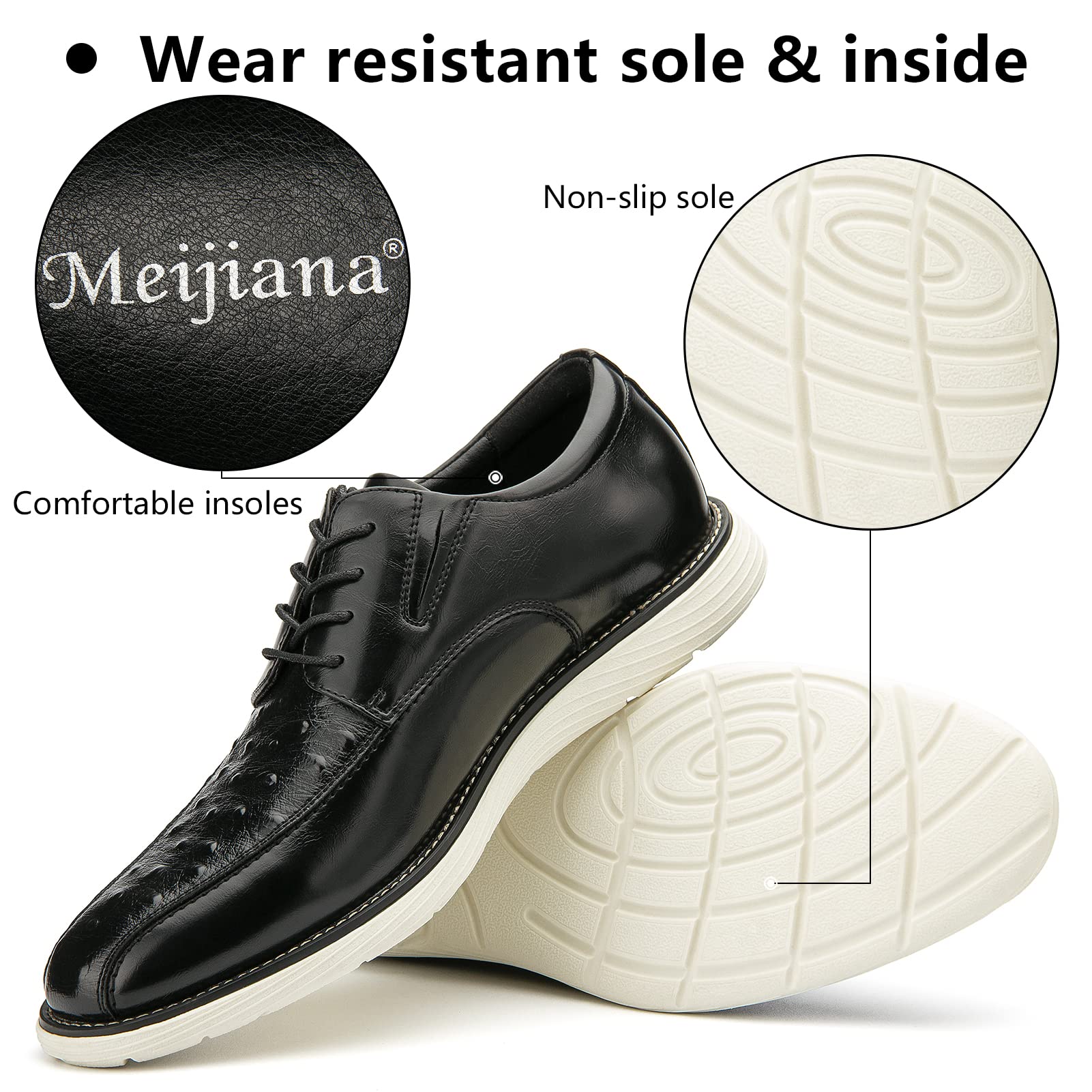 Meijiana Men's Oxford Dress Shoes - Lightweight Lace-Up Formal Shoes for Business & Wedding - Comfortable Leather Office Shoes for Men