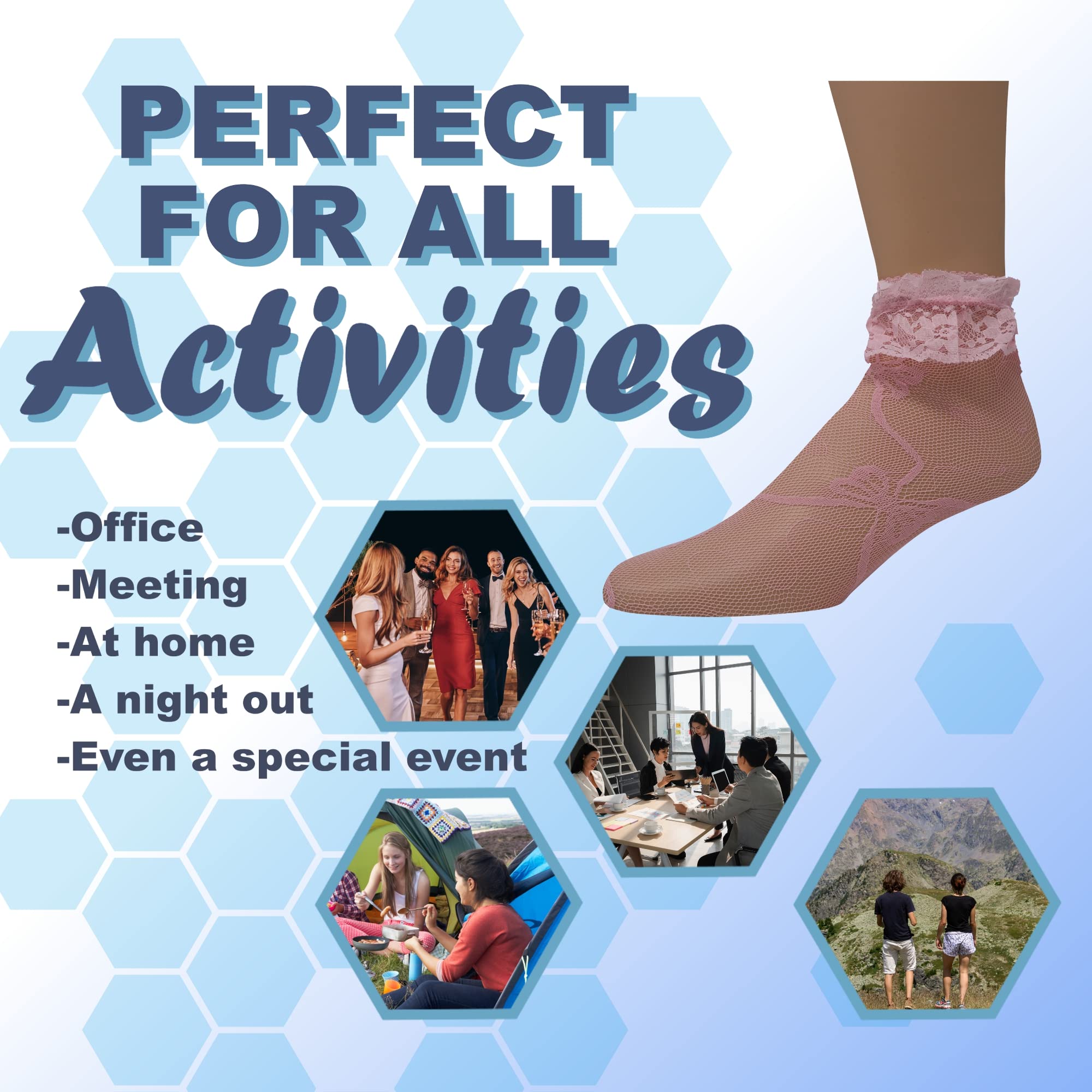 EMEM Women's Lace Ankle Socks with Ruffles - Comfortable & Stylish Socks for Casual Wear, Office, and Special Occasions