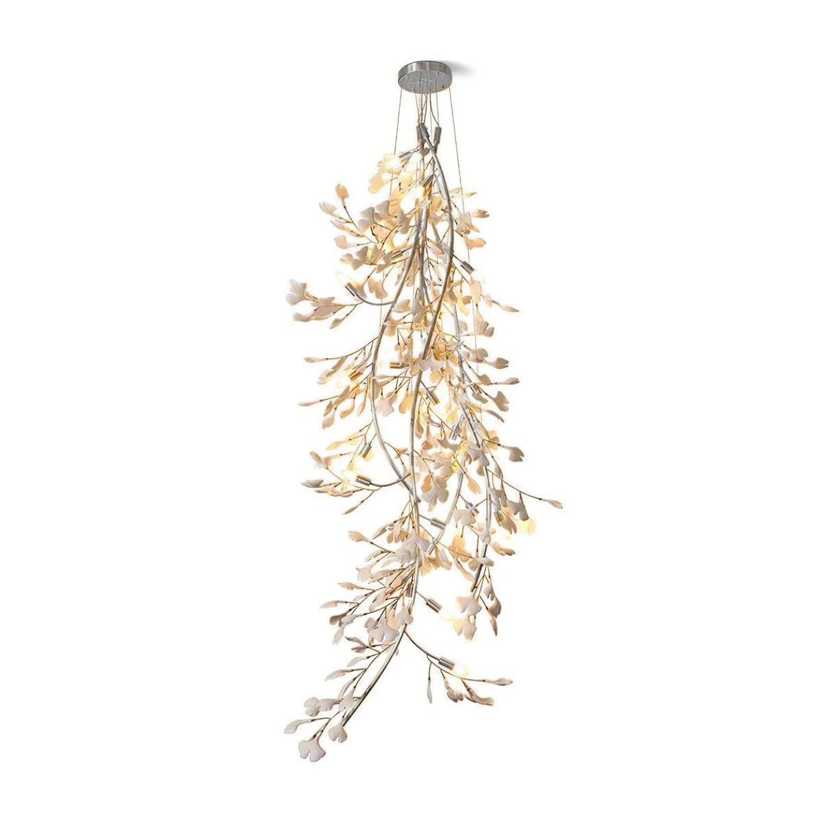 Gingko Long Branch Chandelier - Modern Gold Leaf Ceiling Light Fixture for Dining Room, Living Room & Bedroom - Elegant Home Decor Lighting
