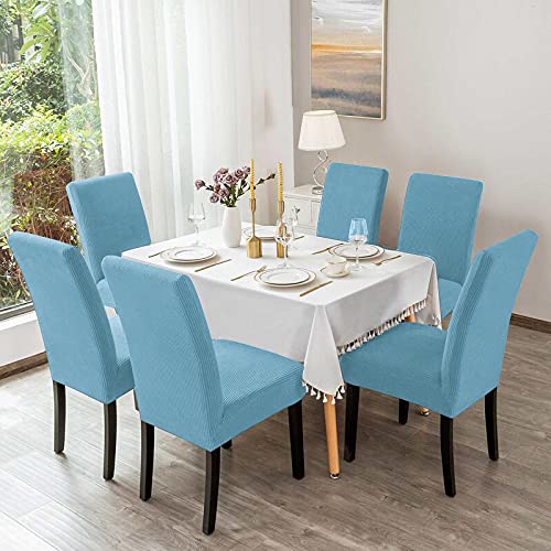 6 Pack Sky Blue Dining Chair Covers - Stretchable Parsons Chair Slipcovers for Kitchen & Dining Room - Washable Seat Covers for Home, Restaurant, Wedding & Party Decor
