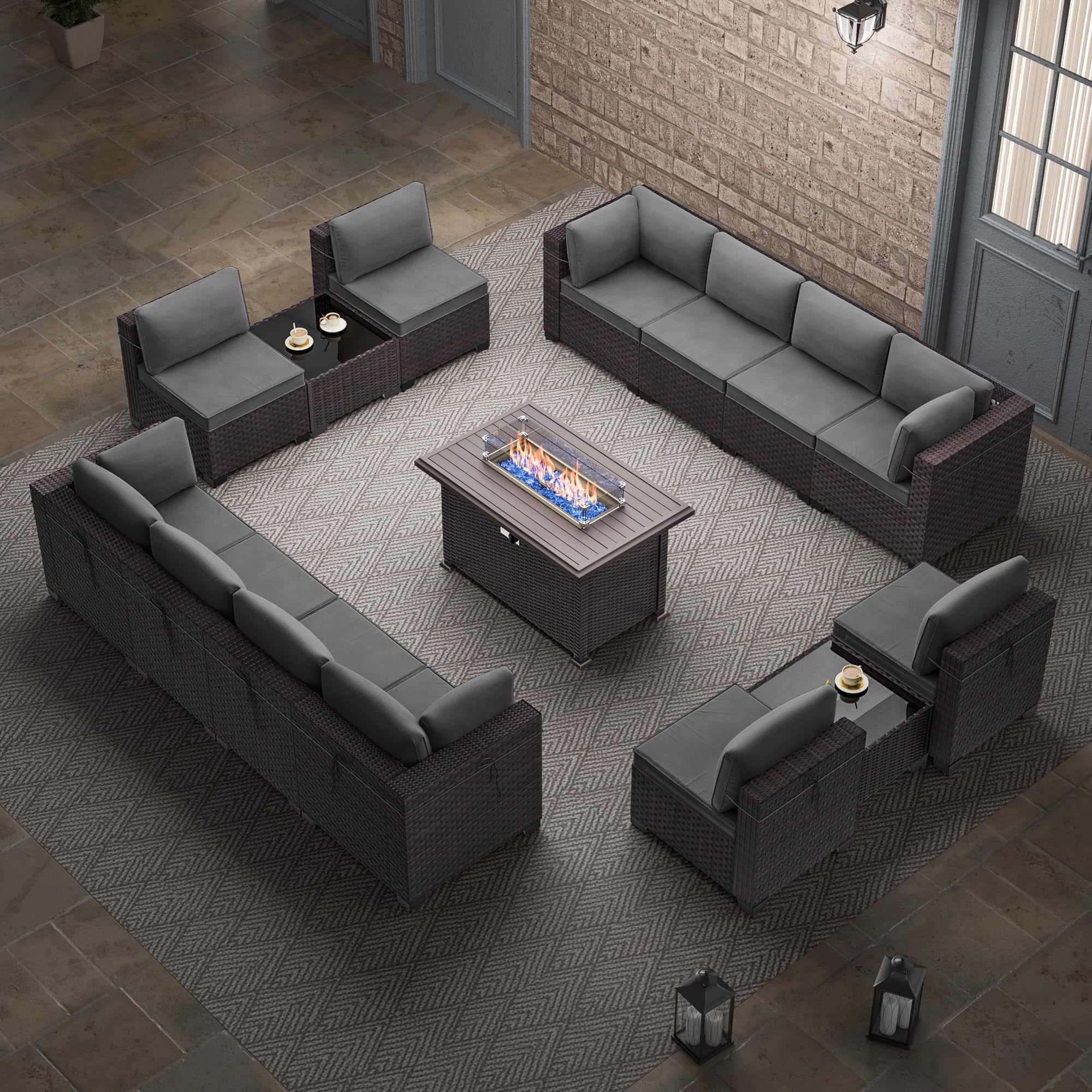 15-Piece Outdoor Patio Furniture Set with Propane Fire Pit Table - ETL Approved 43