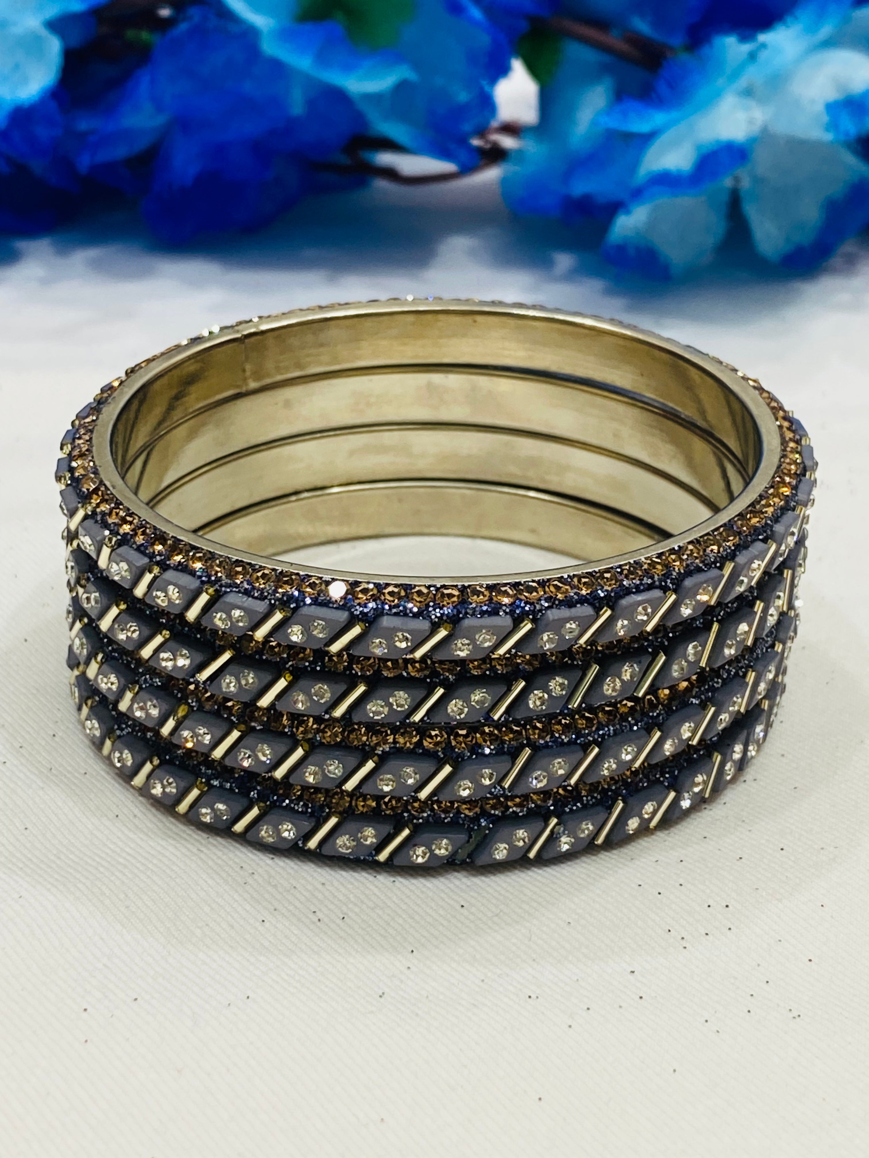 Elegant Gray Metal Bangles with Stone Accents for Women - Perfect for Casual Wear, Parties & Gift Giving