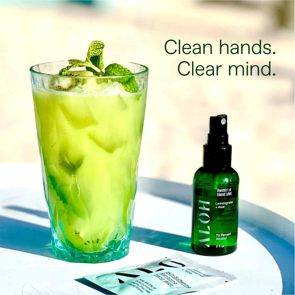ALOH 70% Alcohol Hand Sanitizer Spray 3-Pack - Travel Size 2oz Bottles with Lemongrass Essential Oil | Hydrating & Moisturizing for Kids & Adults | Perfect for Travel, Office, School & Daily Use