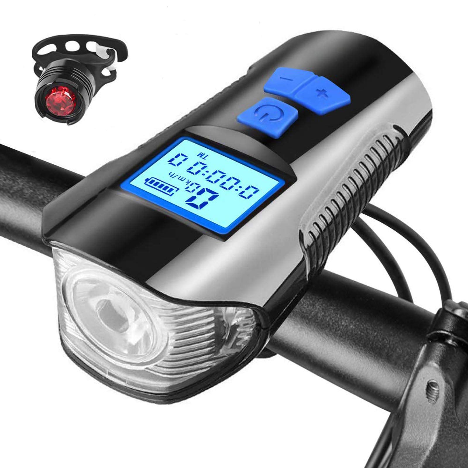 Leeko Bike Computer - USB Rechargeable Bicycle Speedometer & Odometer with Red LCD Display, Waterproof, 4 Light Modes, 5 Recording Modes & 6 Bell Sounds - Perfect for Night Riding, Cycling Training & Commuting
