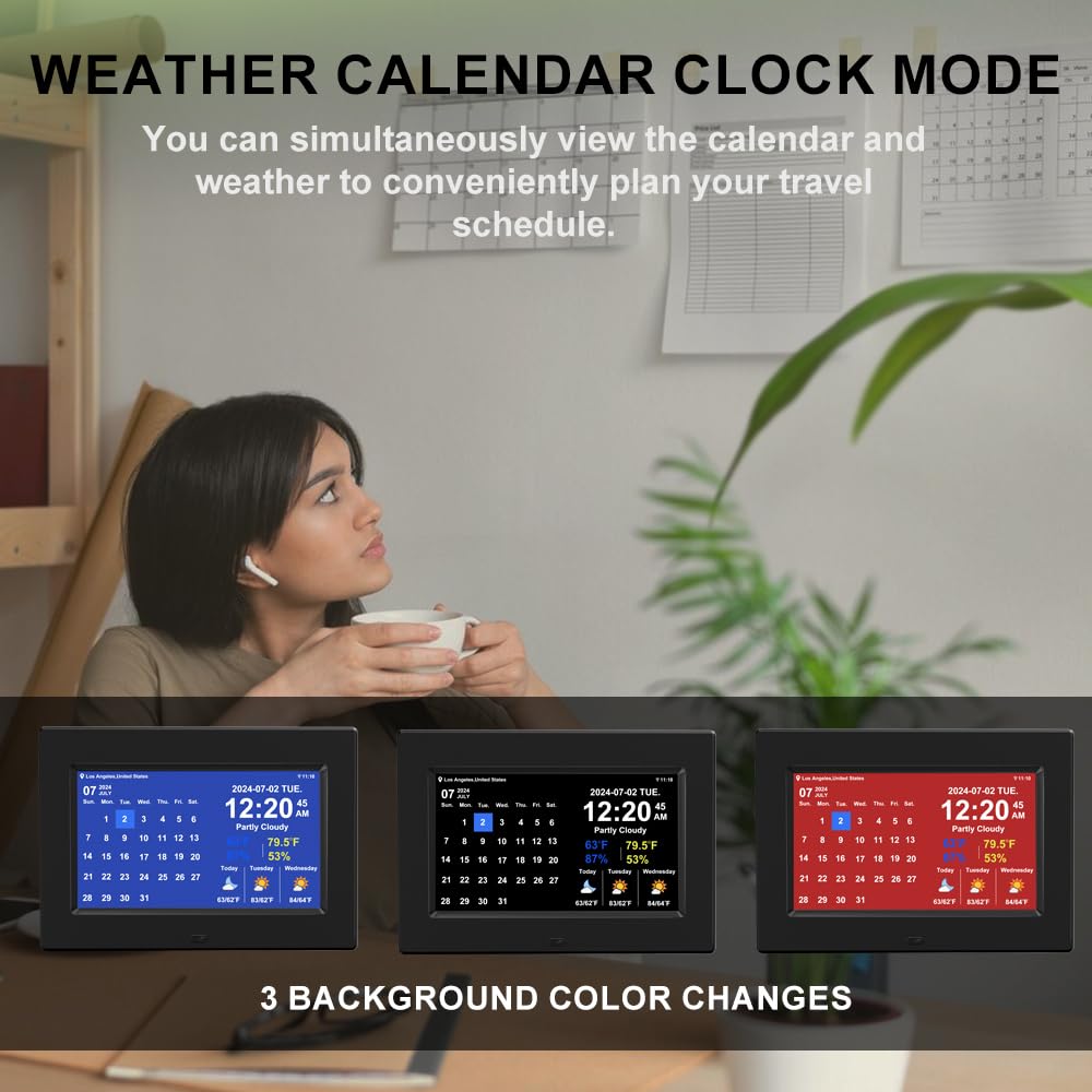 7-Inch Digital Weather Clock with Temperature & Humidity Display, Alarm Clock - Black | Perfect for Home, Office, and Bedroom Use