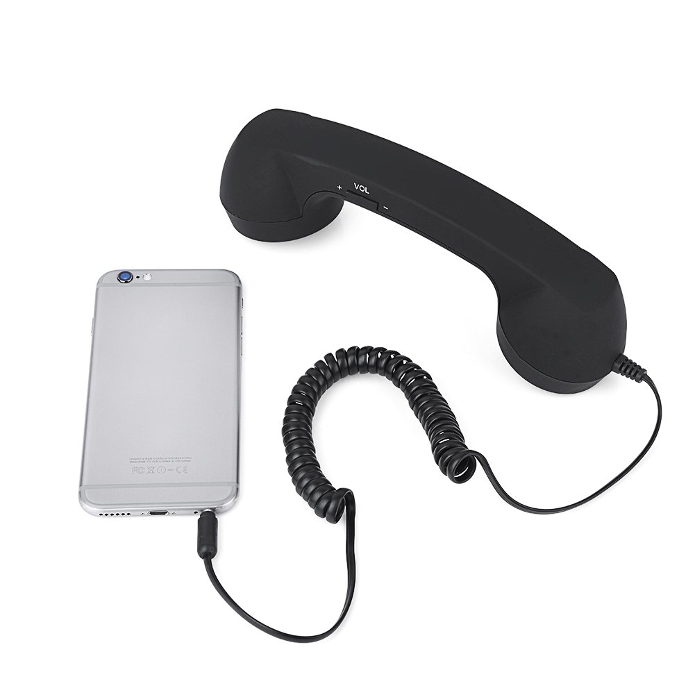 Vintage Wired Telephone Headset with 3.5mm Jack & Built-in Mic - Anti-Radiation Retro Phone Handset for iPhone & Smartphones - Perfect for Office Calls, Gaming & Vintage Style Lovers (Black)