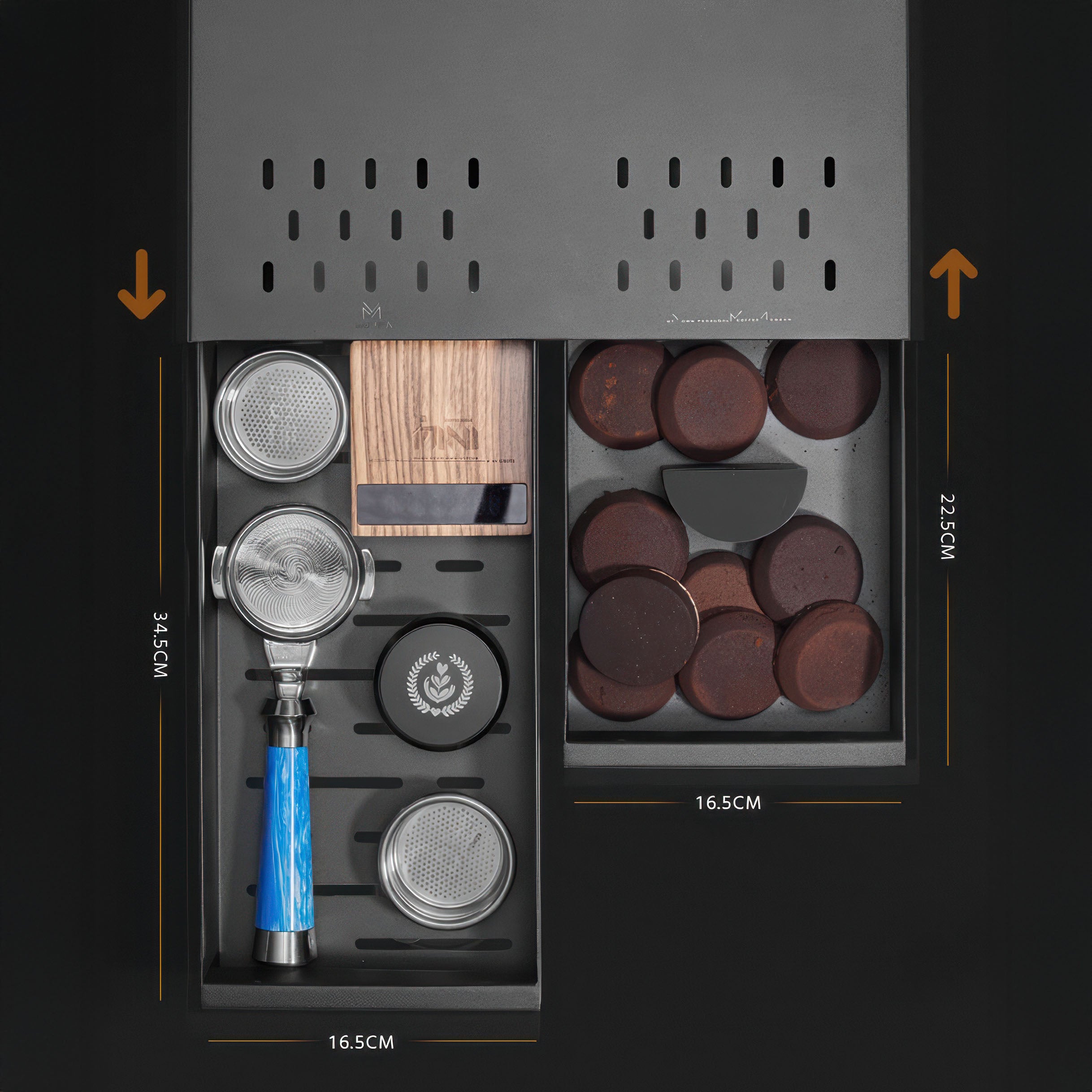 Professional Barista Double Knock Box Drawer - Espresso Grounds Knockout Container for Coffee Shops & Home Brewing | Compact & Durable Coffee Accessory for Baristas & Enthusiasts