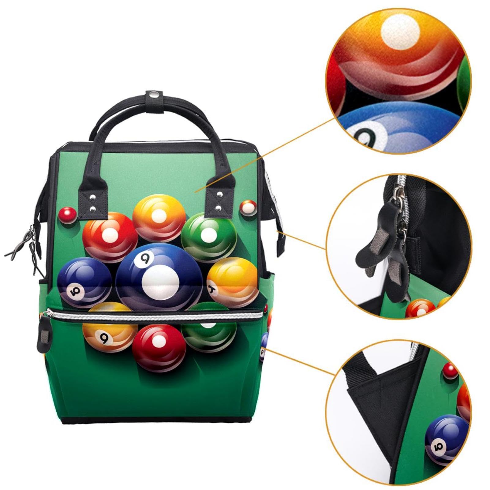 Stylish Travel Backpack for Women & Men - Durable Laptop Backpack with Billiard Design - Perfect for Work, School, Gym & Outdoor Adventures