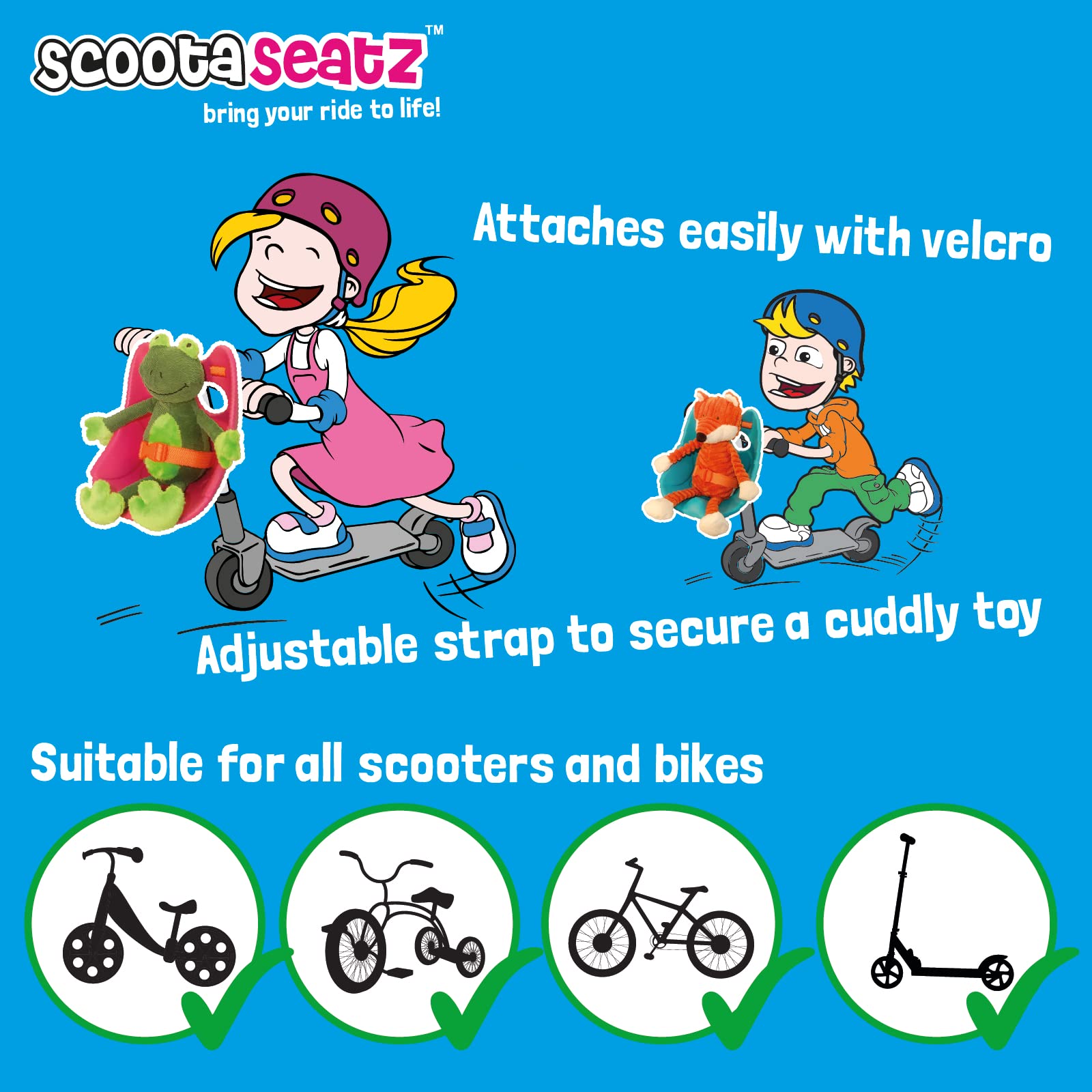 Scootheadz Owl Scooter Seat for Kids - Adorable Teddy Bear Carrier Accessory Fits Micro Scooters, Bikes & Trikes - Cute Aqua Blue Baby Doll Bike Seat - Perfect for Park Rides, Neighborhood Adventures & Toddler Playtime