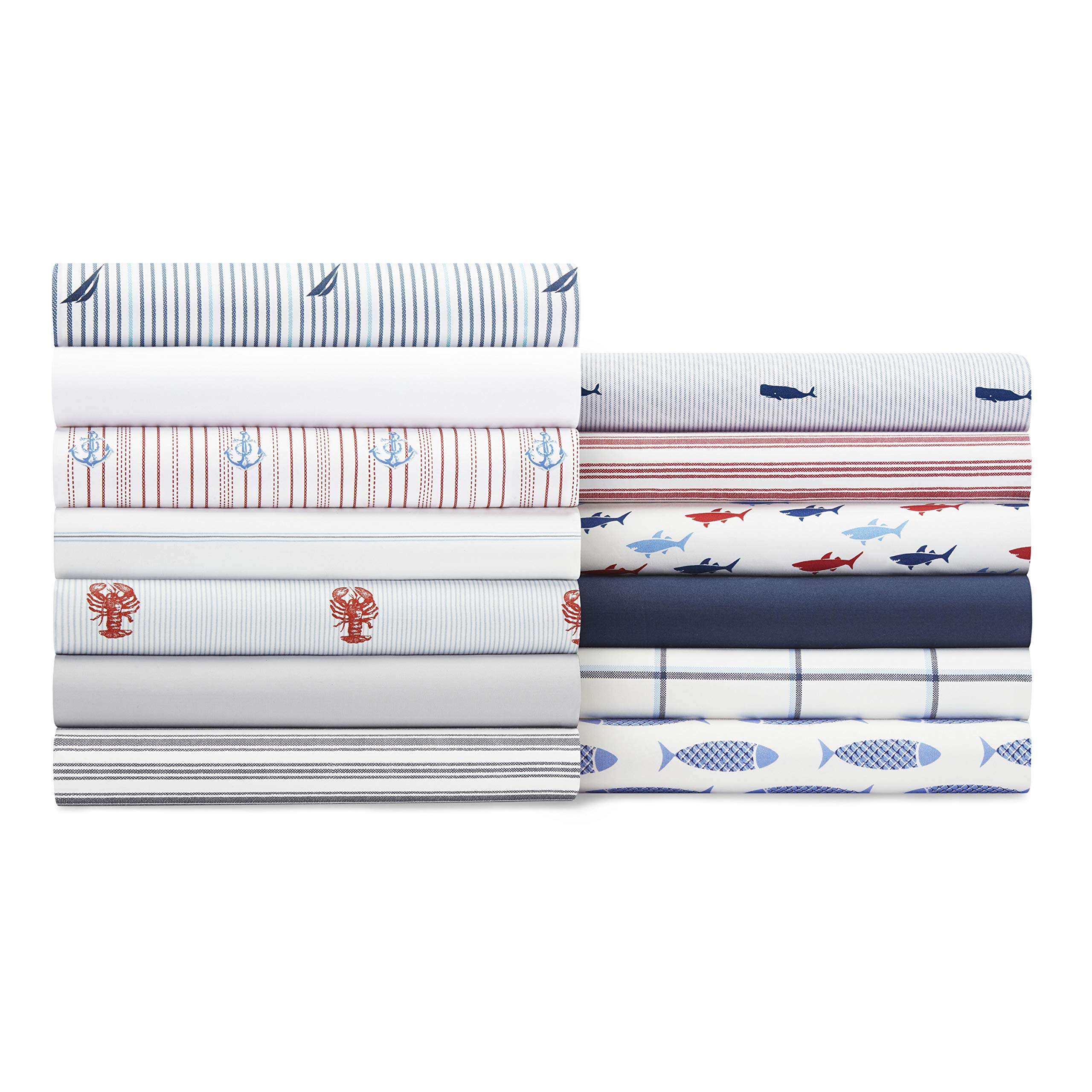Nautica Cotton Percale Twin Sheets - Preppy Bedding Set in Skippers Island Light Blue | Soft & Breathable for Comfortable Sleep | Perfect for Dorm Rooms, Guest Beds & Coastal Themed Bedrooms
