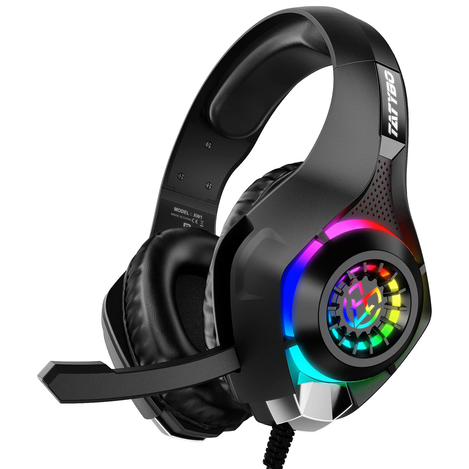 Tatybo Gaming Headset for PS4, PS5, PC, Xbox One & Mac - Stereo Bass Deep Headphones with Microphone, RGB Lights, Over-Ear Comfort - Perfect for Gaming, Streaming & Online Meetings (Black RGB)