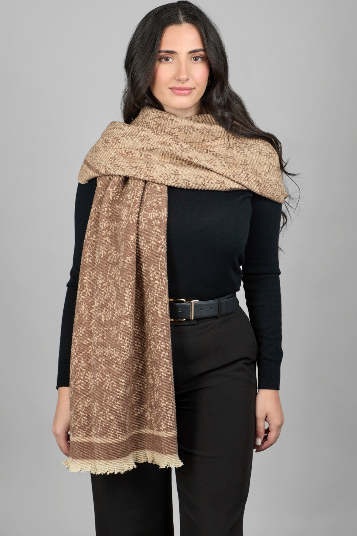 Floral Crinkle Reversible Winter Scarf - Soft & Warm Fashion Accessory for Women - Perfect for Cold Weather, Office Wear & Holiday Outfits