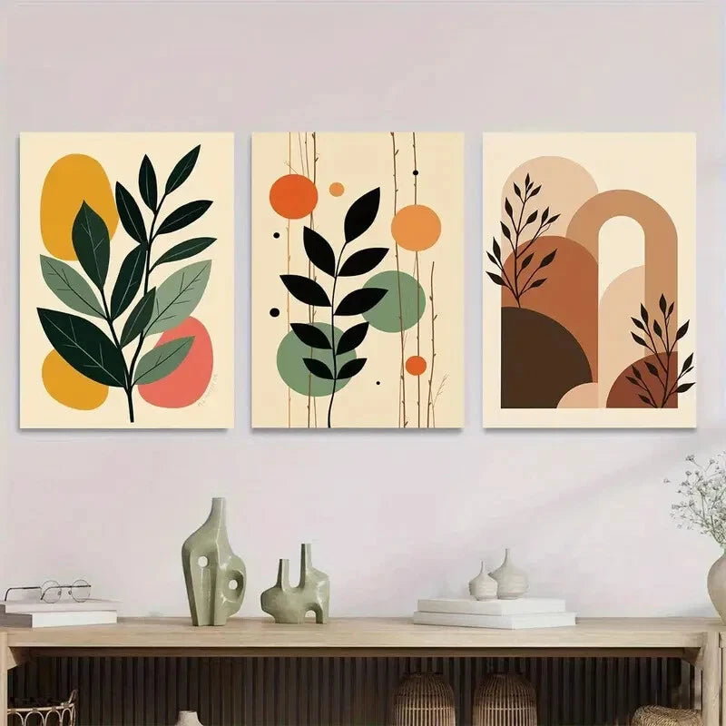 3-Piece Abstract Botanical Wall Art Set - Colorful Framed Canvas Prints 40x60cm | High Quality Australian Made | Ready to Hang | Perfect for Living Room, Bedroom & Office Decor