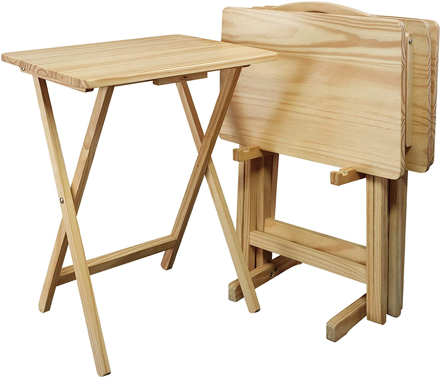 5-Piece Foldable Adjustable Tray Table Set - Natural Wood for Living Room, Bedroom, Small Spaces - Multi-Use for Coffee, Laptop, Snack - Perfect for Home Decor & Compact Living