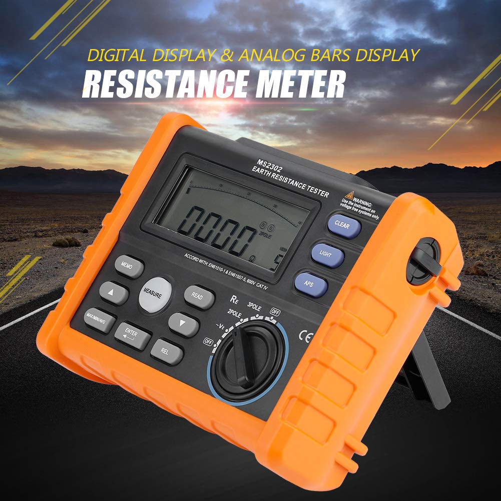 MS2302 Digital Grounding Meter Tester - 0-4K Ohm Resistance Measurement with 100 Groups Data Logging - Perfect for Electrical Safety Testing, Industrial Maintenance and Home DIY Projects