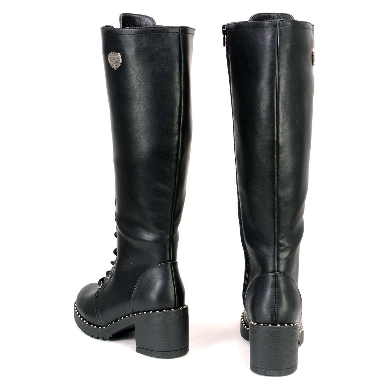 Milwaukee Leather MBL9442 Women's Black Lace-Up Tall Biker Boots with Platform Heel & Studs - Stylish Motorcycle Riding & Fashion Boots for Everyday Wear
