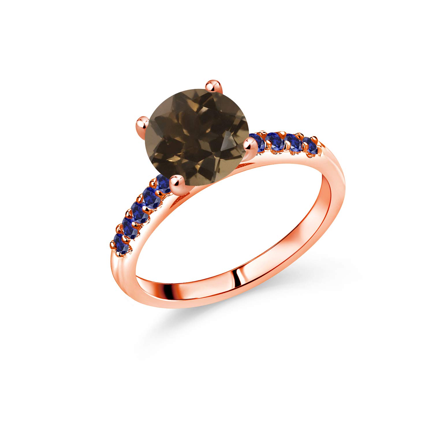 2.25 Ct Round Brown Smoky Quartz & Blue Created Sapphire 10K Rose Gold Ring for Women | Elegant Gemstone Jewelry for Engagement, Anniversary & Special Occasions | Gem Stone King