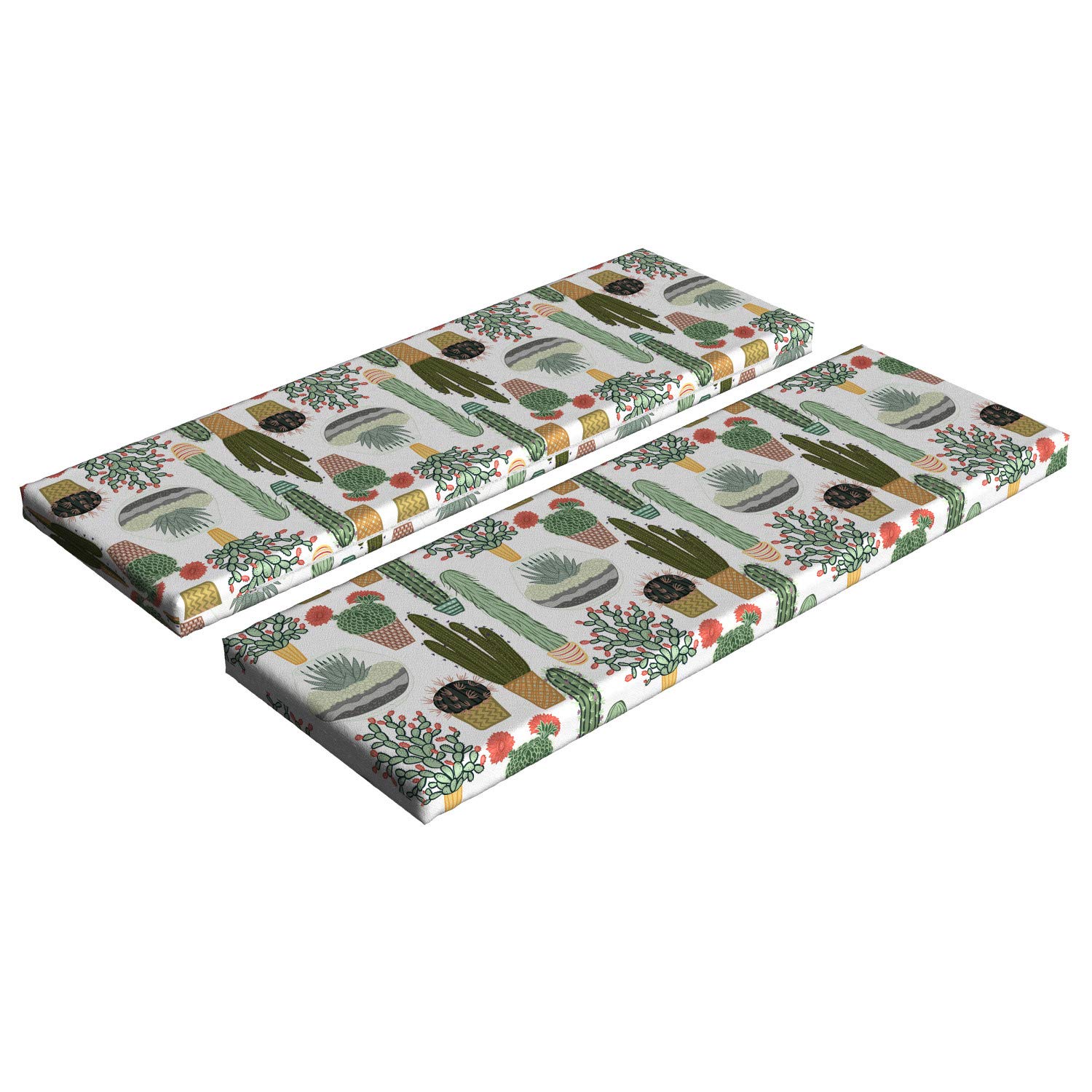 Ambesonne 2-Piece Cactus Bench Cushion Set - Succulent Plants & Potted Cacti Botanical Floral Design, Mexican Garden Decor, 45
