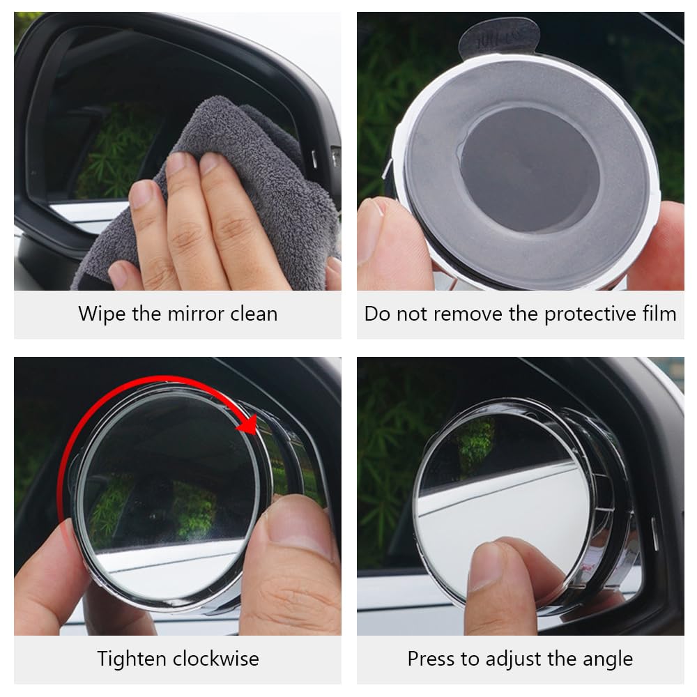 2024 New Suction Cup Car Convex Blind Spot Mirror 2PCS - 360° Wide Angle Side Mirror for All Vehicles (Black) | Eliminate Blind Spots & Enhance Driving Safety for Sedans, SUVs, Trucks