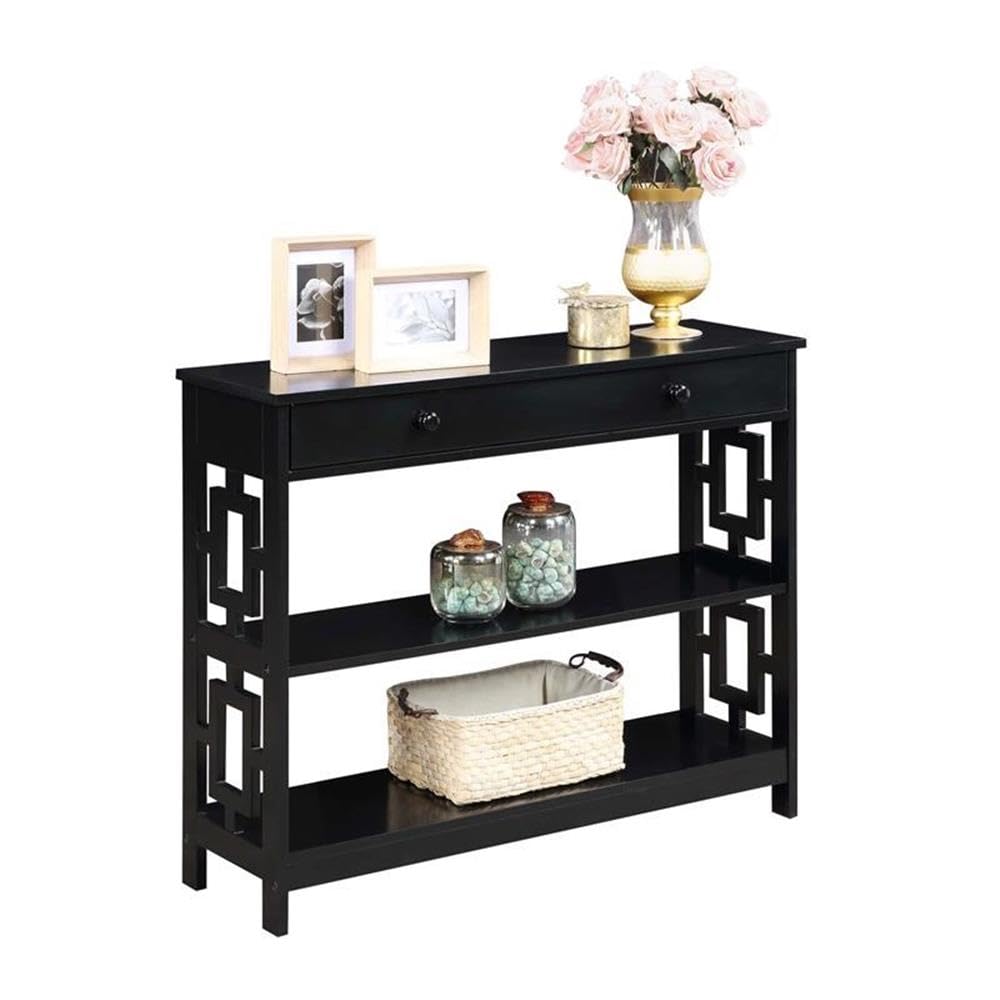 Pemberly Row Modern Black Wood Finish One-Drawer Console Table - Perfect for Entryway, Hallway & Living Room Decor