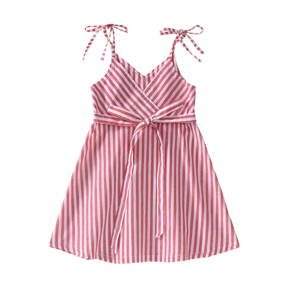 BOUTIKOME Baby Girl Striped Sleeveless Dress - Toddler Spaghetti Strap Summer Casual Outfit for Beach, Party & Playtime