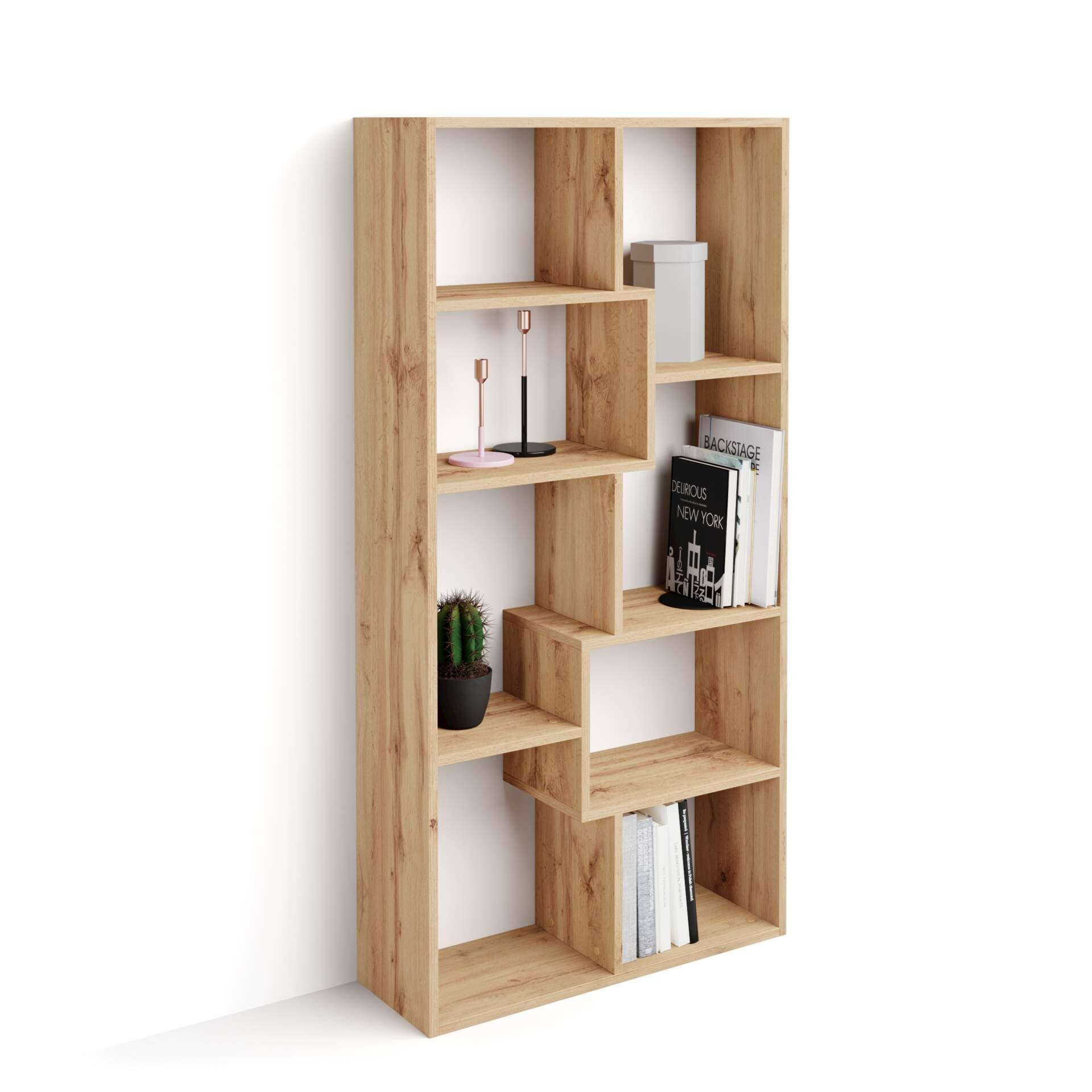Iacopo XS Rustic Oak Bookcase - 63.31 x 31.5 Inch Modern Storage Bookshelf for Living Room & Office - Italian Furniture for Home Decor & Workspace Organization
