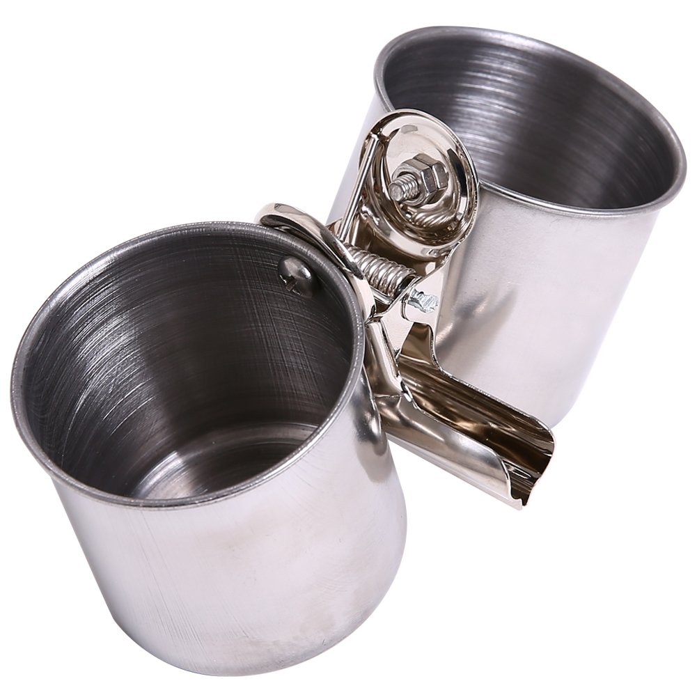 Stainless Steel Bird Water Feeder & Food Bowl for Cage - Hanging Parrot Dish with Clamp, Durable Pet Birdcage Cups for Feeding & Play Stand | Perfect for Parrots, Canaries & Small Birds in Cages or Outdoor Aviaries