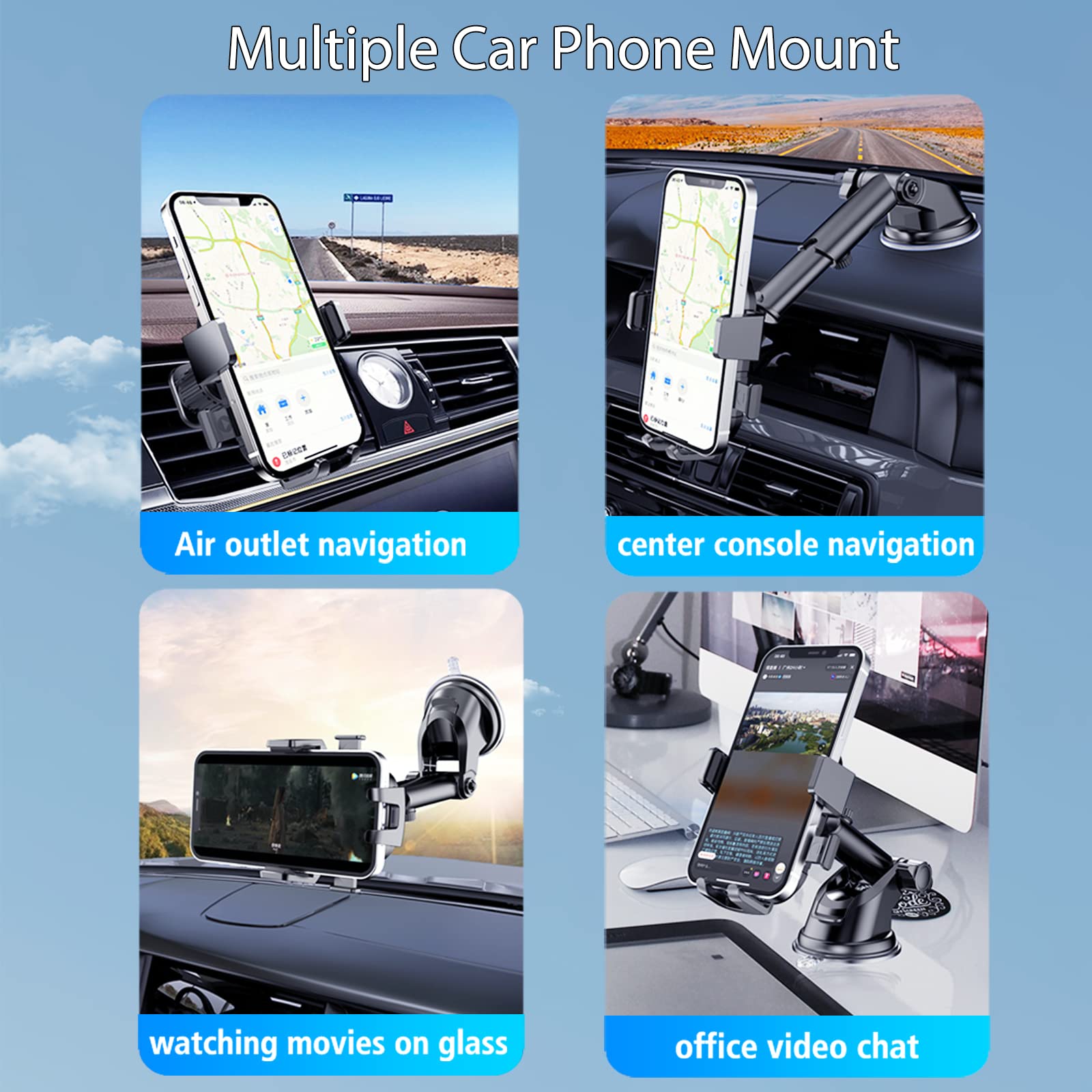 Universal Car Phone Mount - Military-Grade Suction Cup, Hands-Free Dashboard & Windshield Smartphone Holder for All Phones - Perfect for GPS Navigation, Rideshare Driving & Road Trips